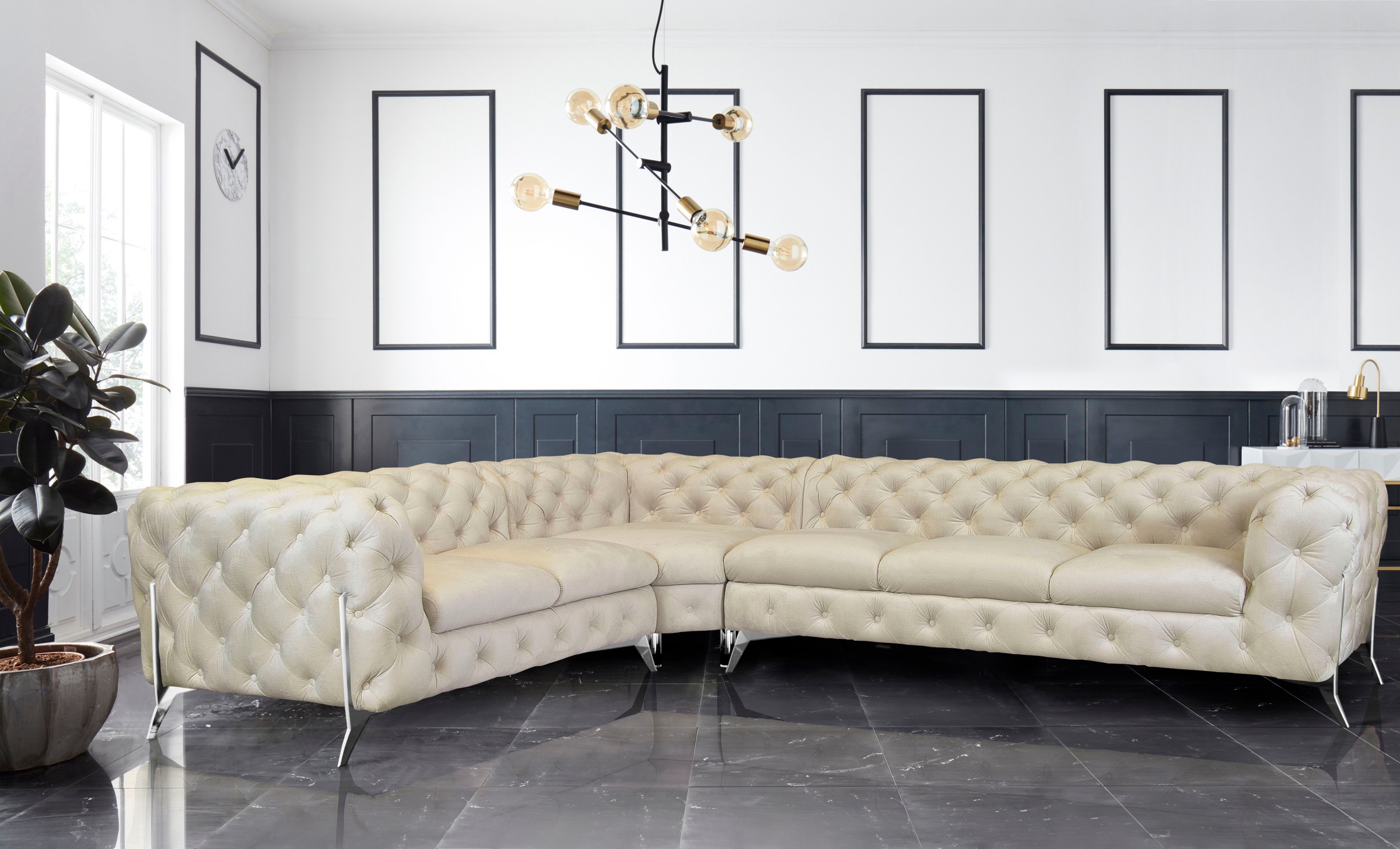Leonique Chesterfield-Sofa »Amaury L-Form«, grosses Ecksofa, Chesterfield-Optik, Breite 323 cm, Fussfarbe wählbar