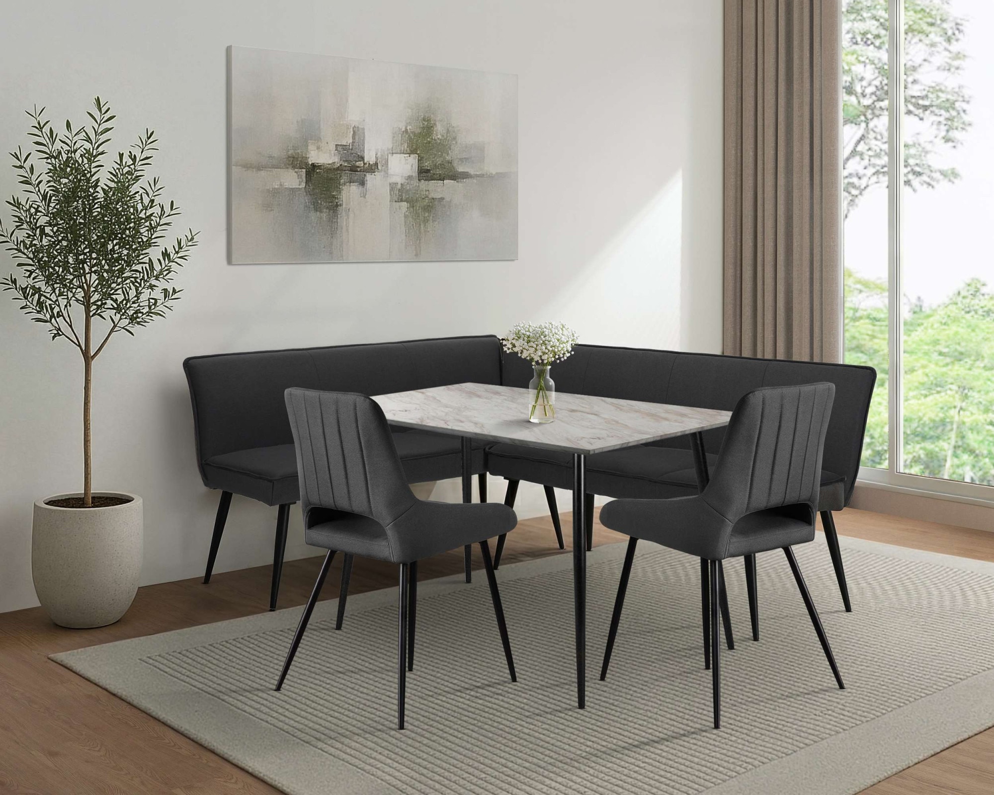 GOODproduct Eckbankgruppe »Danny/Ianna/Derrek« Set, Eckbankgruppe mit Tisch, Eckbank, Stühle, 4 tlg. Sitzgruppe, Eckbank und Stühle bequem gepolstert, Tisch 120x80 cm