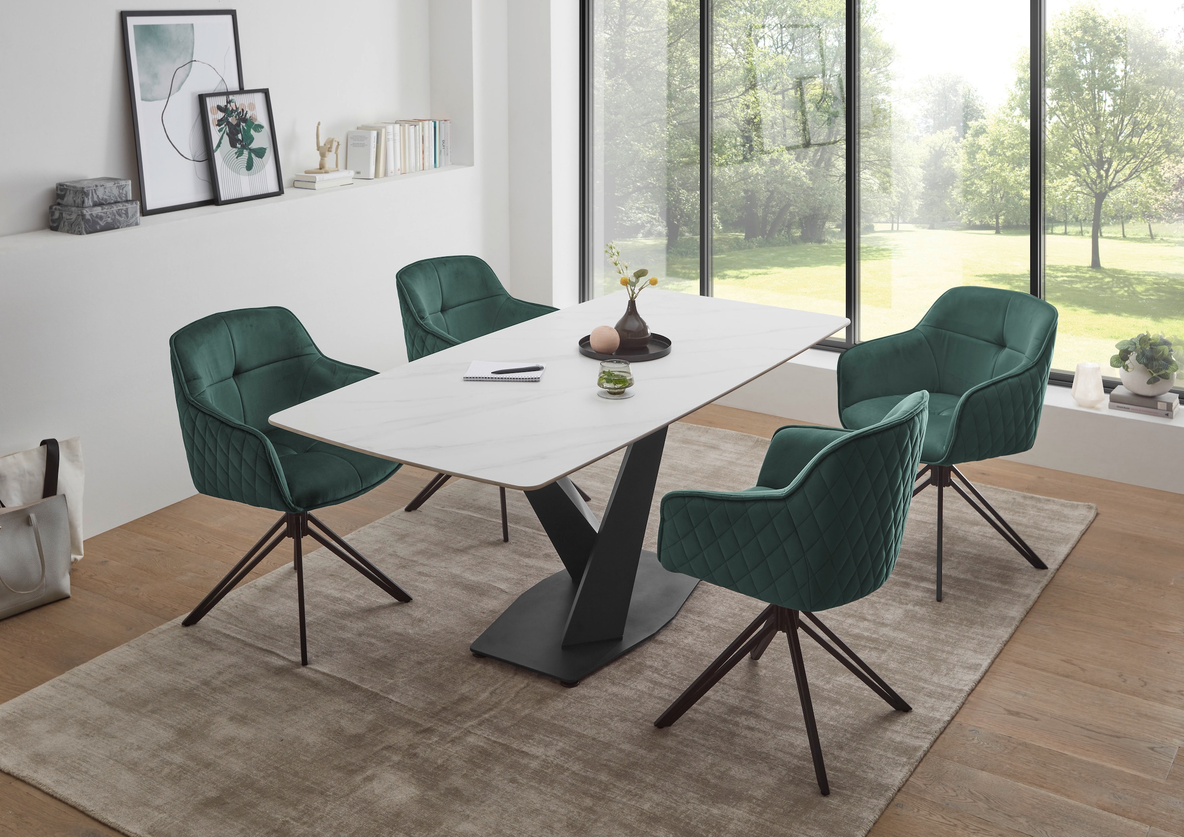 Stolkom Esstisch »Ventura Esszimmertisch Keramik, Esstisch Keramik BxHxT 180x75x90 cm«, Keramikoberfläche abgerundete Ecken, Metallgestell schwarz matt