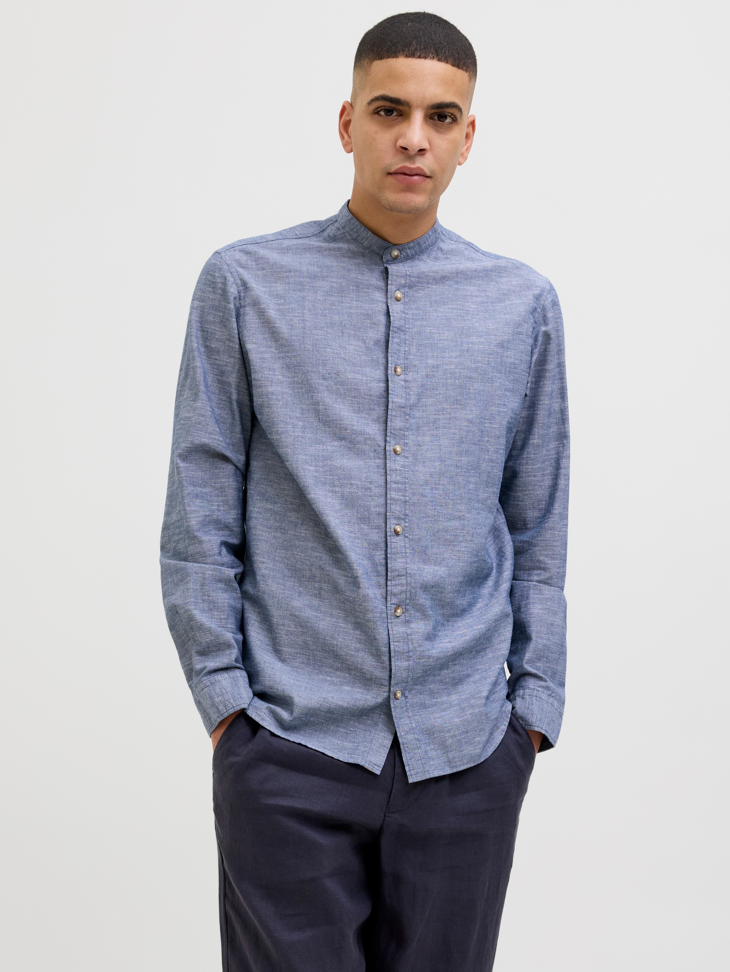 Image of Jack & Jones Langarmhemd "JJESUMMER BAND SHIRT LS SN" mit Bandkragen