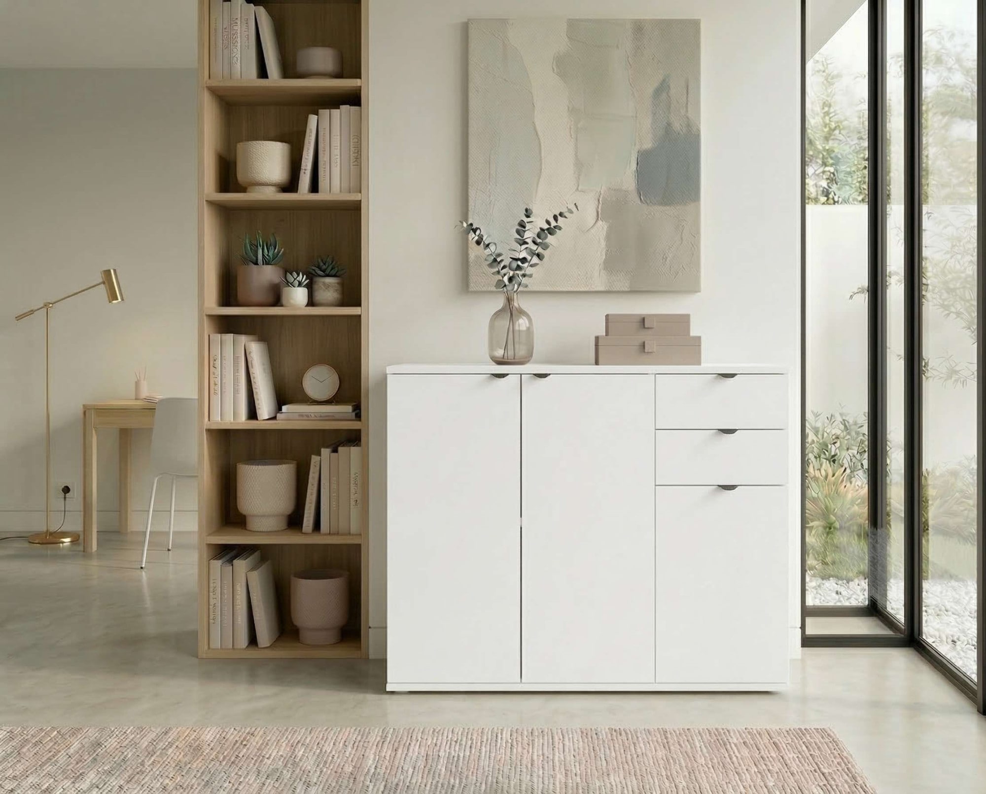 GOODproduct Kommode »THALIAANA Sideboard mit 3 Türen und 2 Schubladen, Breite 120 cm« Schrank in 3 Farben erhältlich, schwarze Metallgriffe, viel Stauraum
