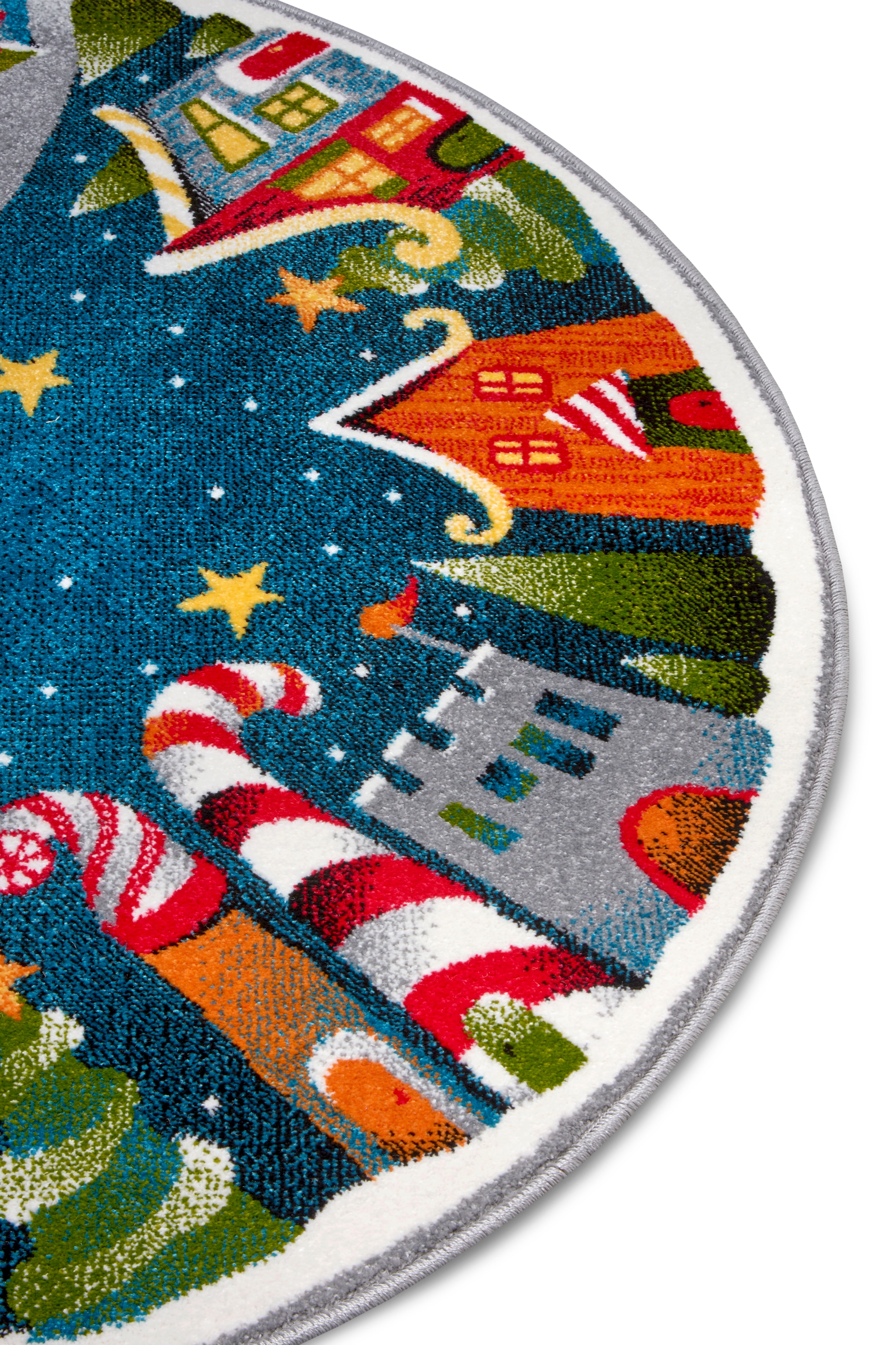 HANSE Home Teppich »Christmas Village«, rund, 9 mm Höhe, Farbenfrohes Design, Spielunterlage, strapazierfähig, Sterne