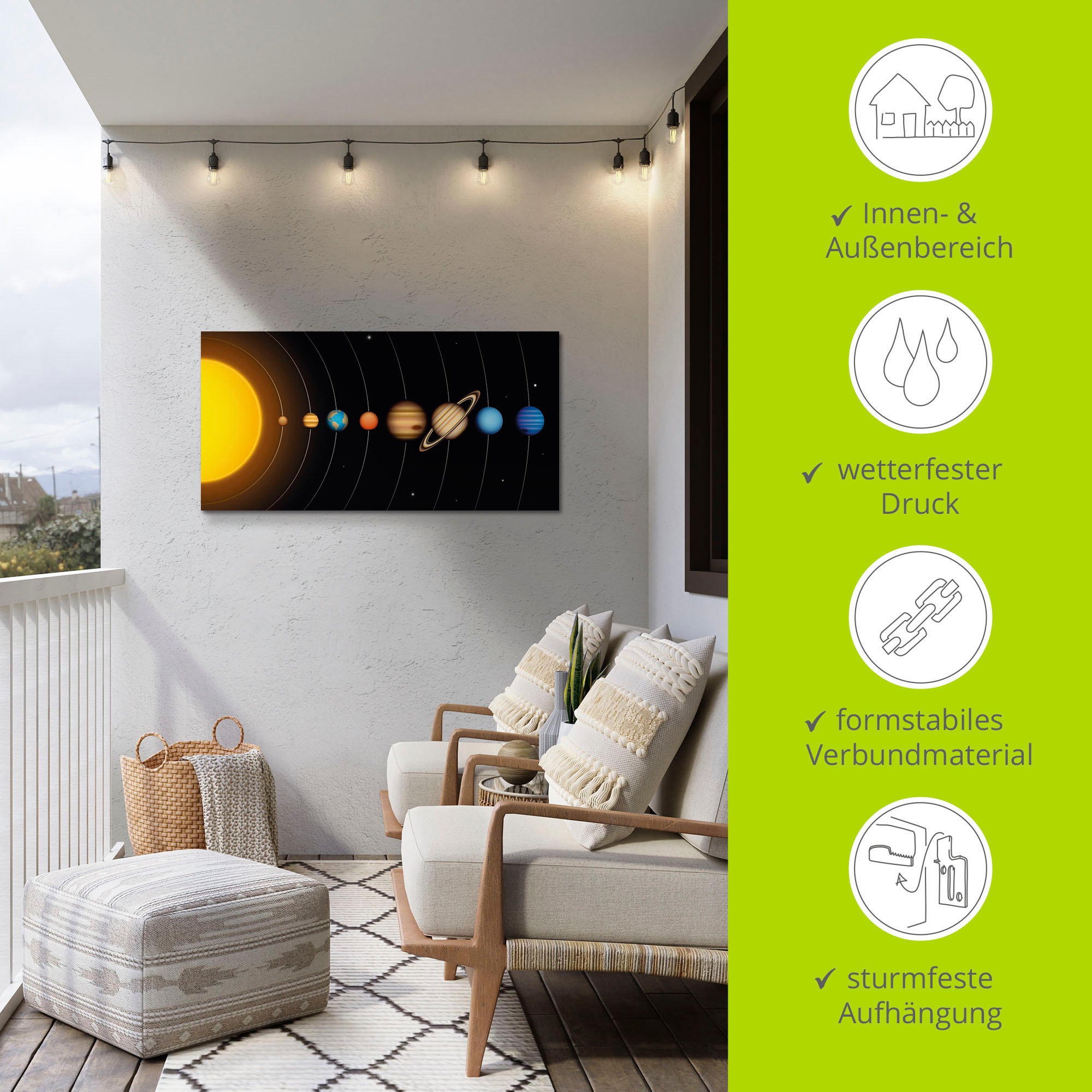 Artland Fresque murale »Vector Sonnensystem mit Planeten« Système solaire 1 cuis tlg. en image aluminium, image sur toile, poster en différentes tailles