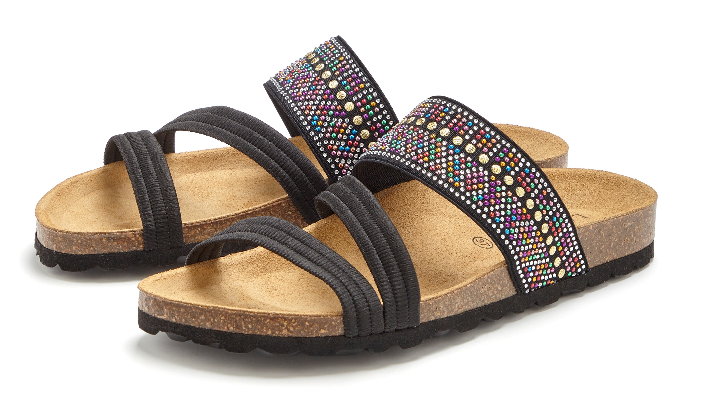 Image of LASCANA Pantolette "Mule, Sandale, offener Schuh, Sommerschuh," mit Komfortkorkfussbett aus Leder und elastischen Riemen