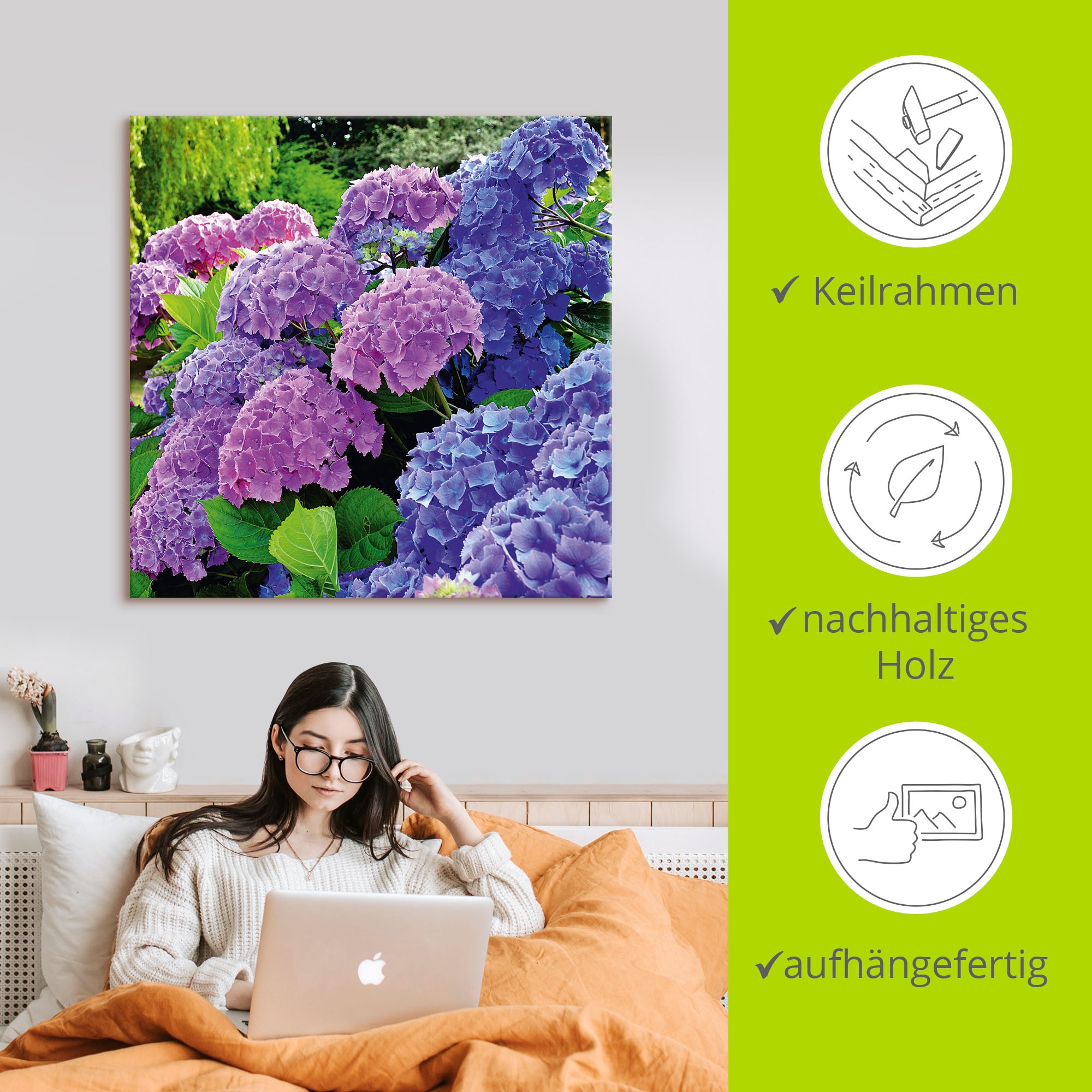 Artland Wandbild »Hortensien im Garten«, Blumen, (1 St.), als Alubild, Outdoorbild, Leinwandbild, Poster, Wandaufkleber