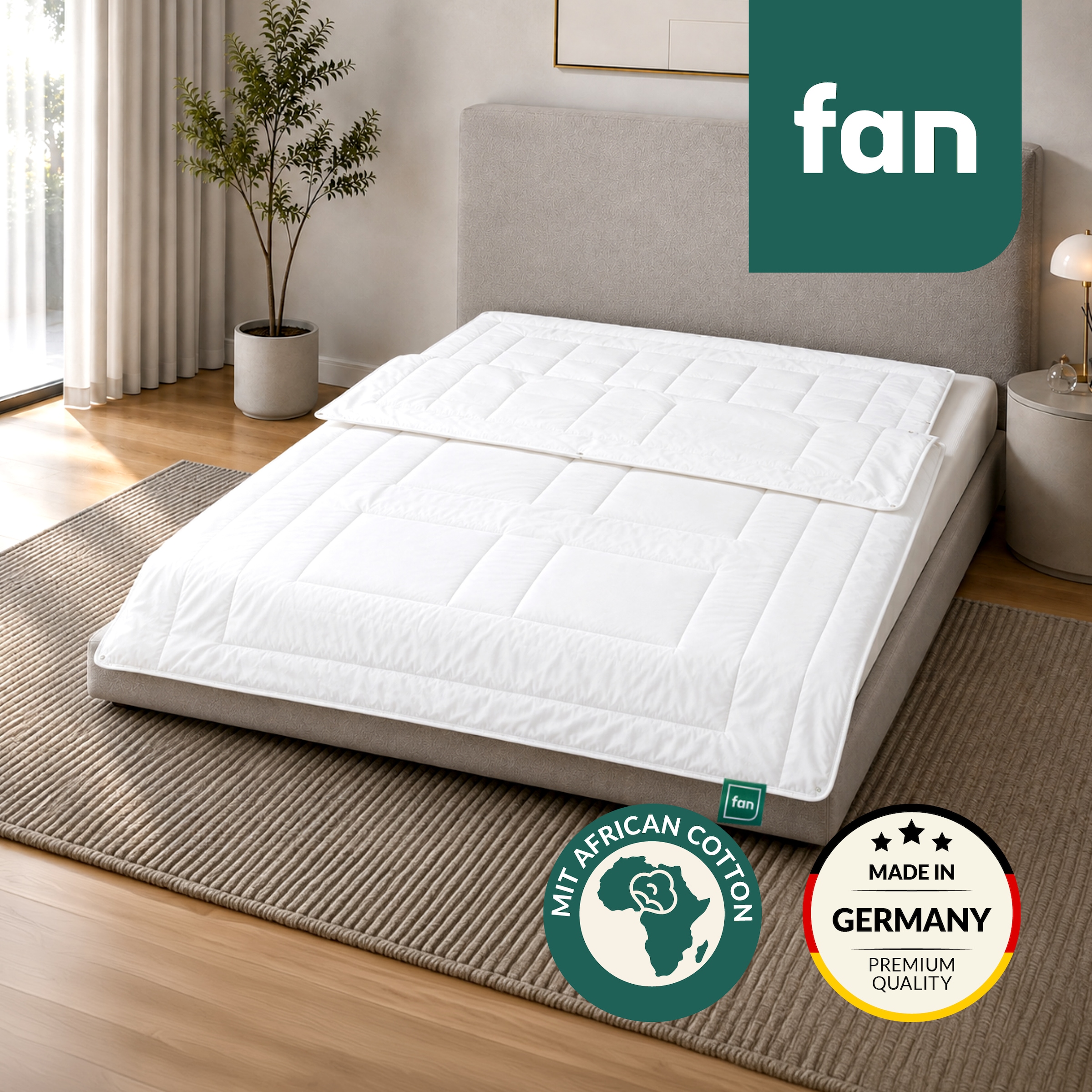 Image of fan Naturfaserbettdecke "African Cotton 100% Lyocell, 135x200 cm und weitere Grössen" 4-Jahreszeiten Füllung 100% Lyocell (TENCEL™) 1 Stk. tlg. Bettdecke für Winter oder Sommer. Hergestellt in Deutschland