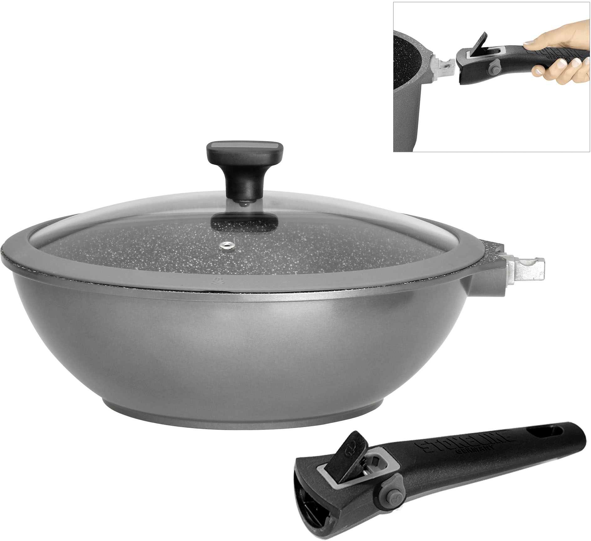 STONELINE Wok »Imagination PLUS«, Aluminiumguss, einzigartige Steinpartikel-Beschichtung, Ø 30 cm, Induktion
