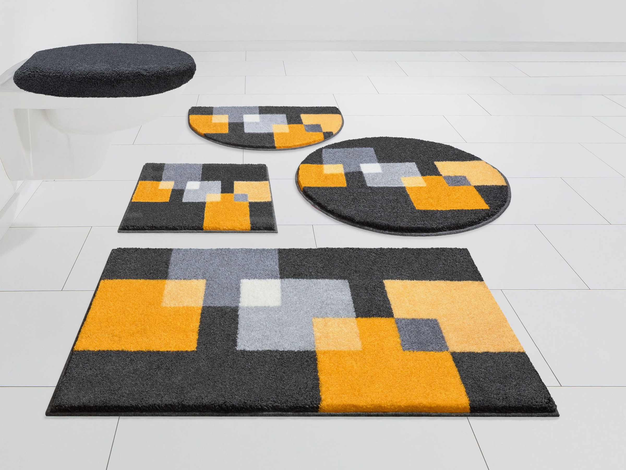 Image of Grund Badematte "Paxos" Höhe 20 mm rutschhemmend beschichtet fussbodenheizungsgeeignet strapazierfähig geometrisches Design, modern, flauschig, softer Flor, Made in Europe