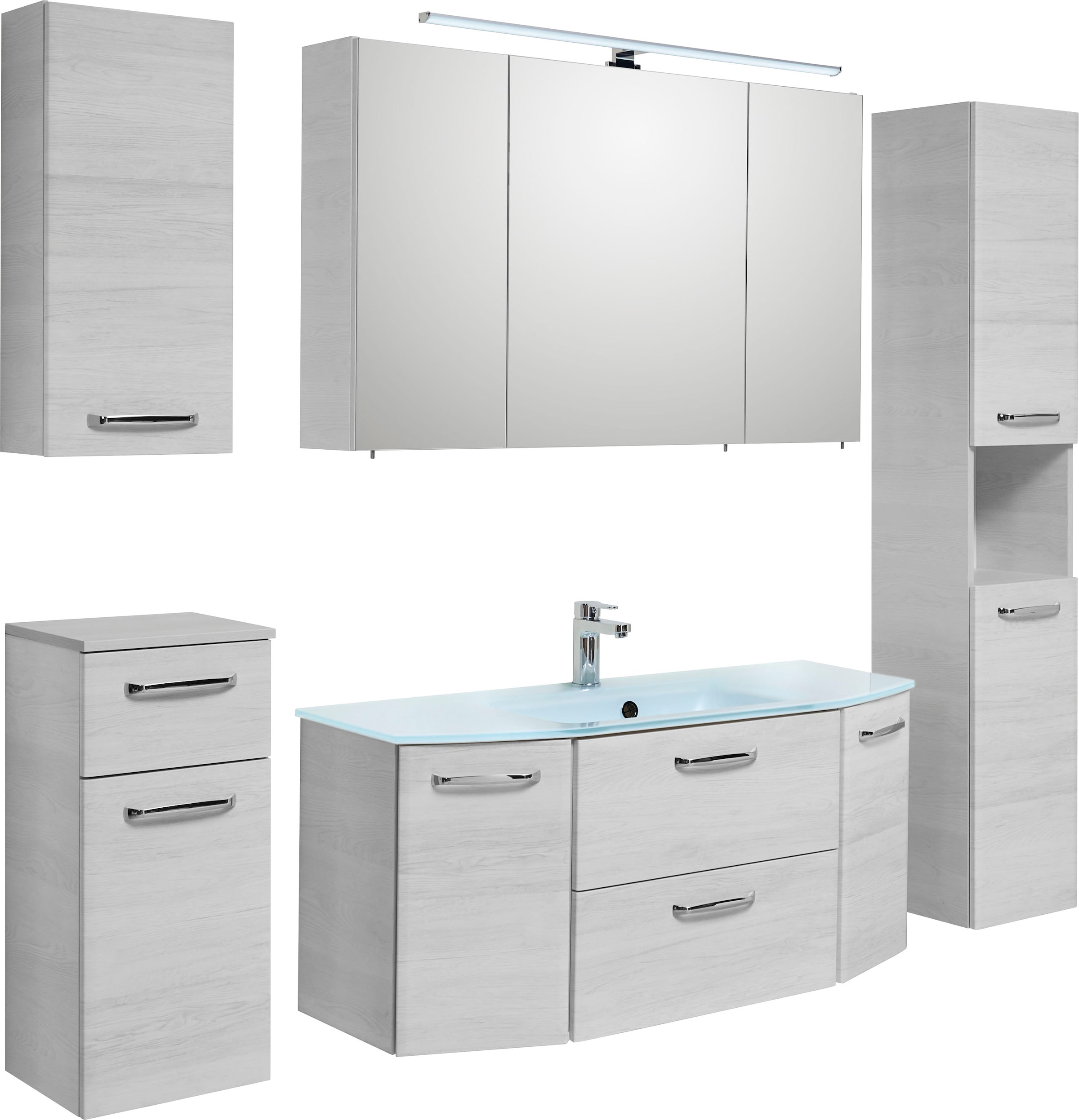 Image of Saphir Badmöbel-Set "Quickset 936 5-teilig, mit Glaswaschbecken und LED-Spiegelschrank" Set, 5 Stk. tlg.