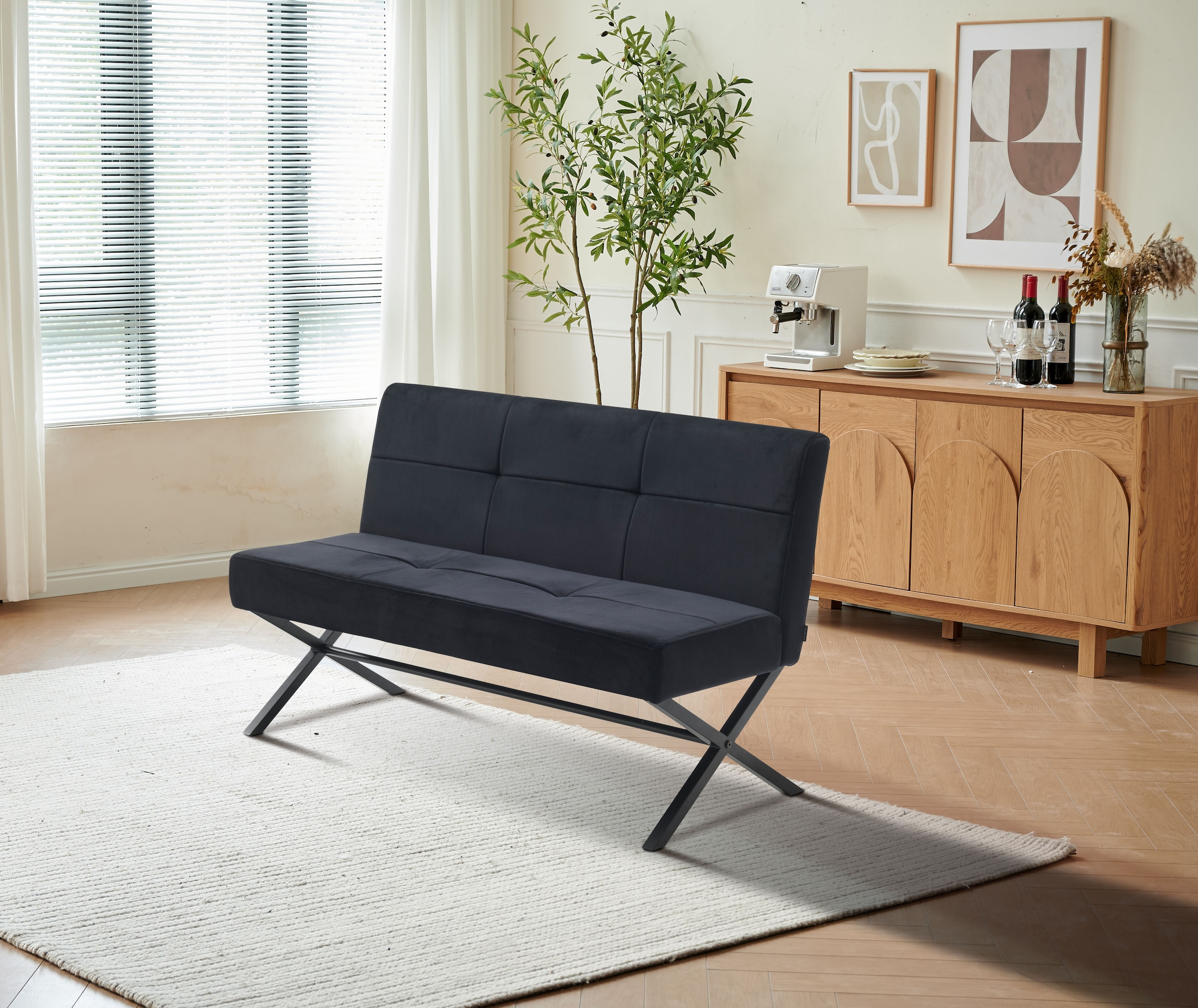 GOODproduct Polsterbank »Narzisse« Esszimmerbank, Bank, Sitzbank,  X-Gestell aus schwarzen Metall, pflegeleichter Samtvelours, 140 cm