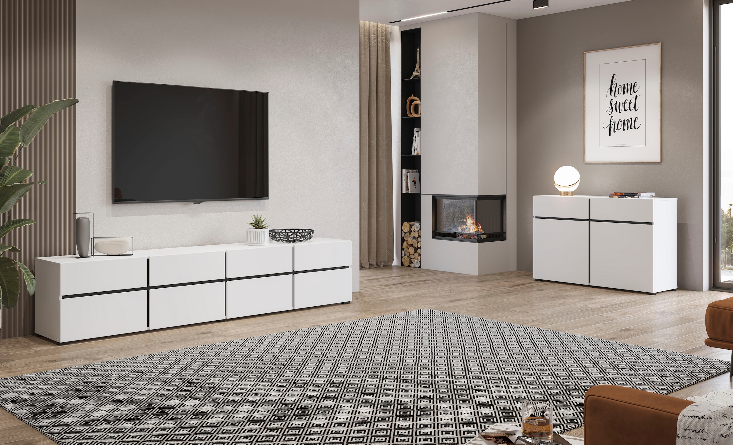 INOSIGN Sideboard »Cross,Breite 119,5 cm, moderne grifflose Kommode,2 Türen/2 Schubkästen«, Schubladenschrank,Anrichte mit viel Stauraum, Einlegeböden verstellbar