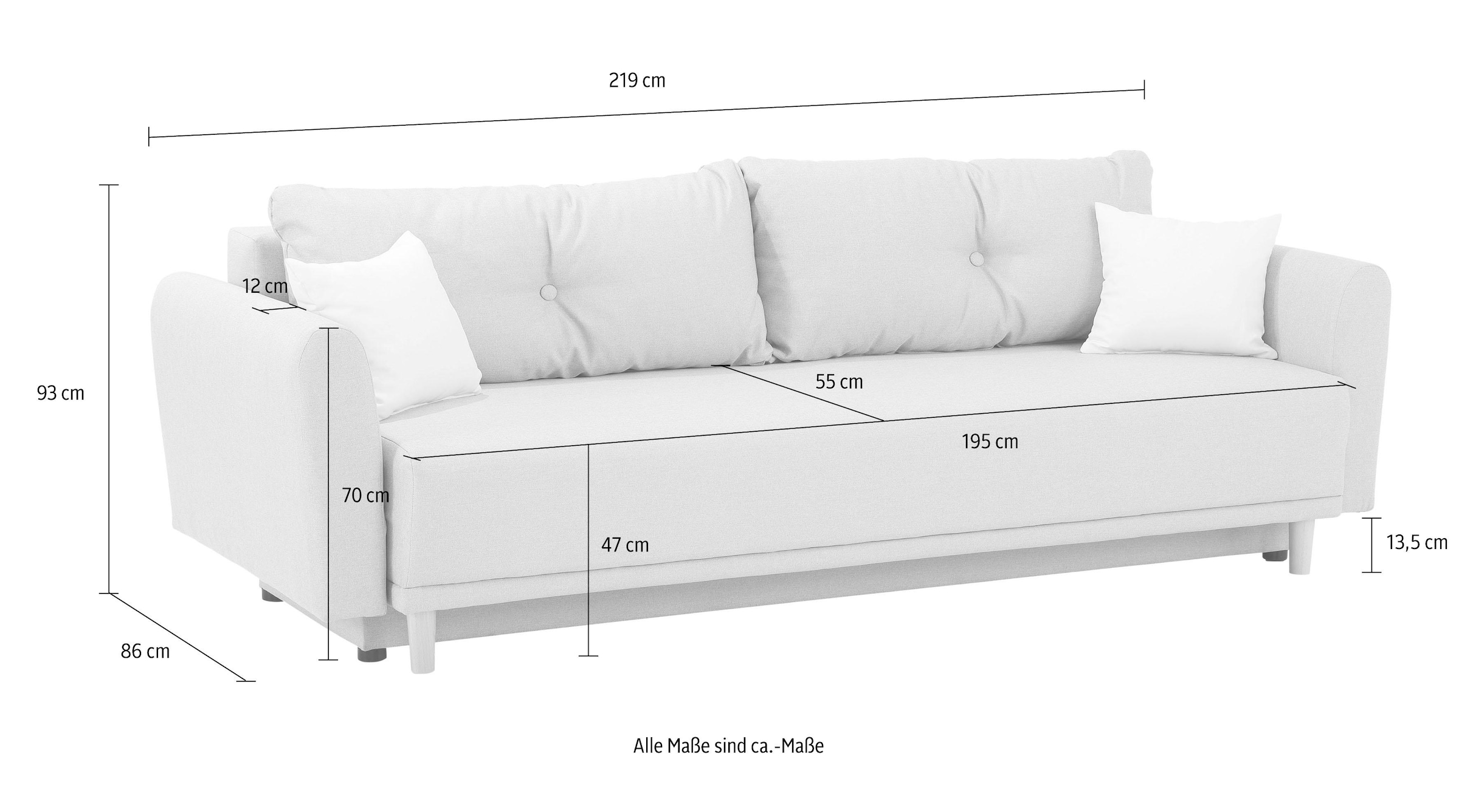 Home affaire Schlafsofa »Scandic«, inkl. 2 Zierkissen und Bettkasten, Knopfheftung in Rückenkissen