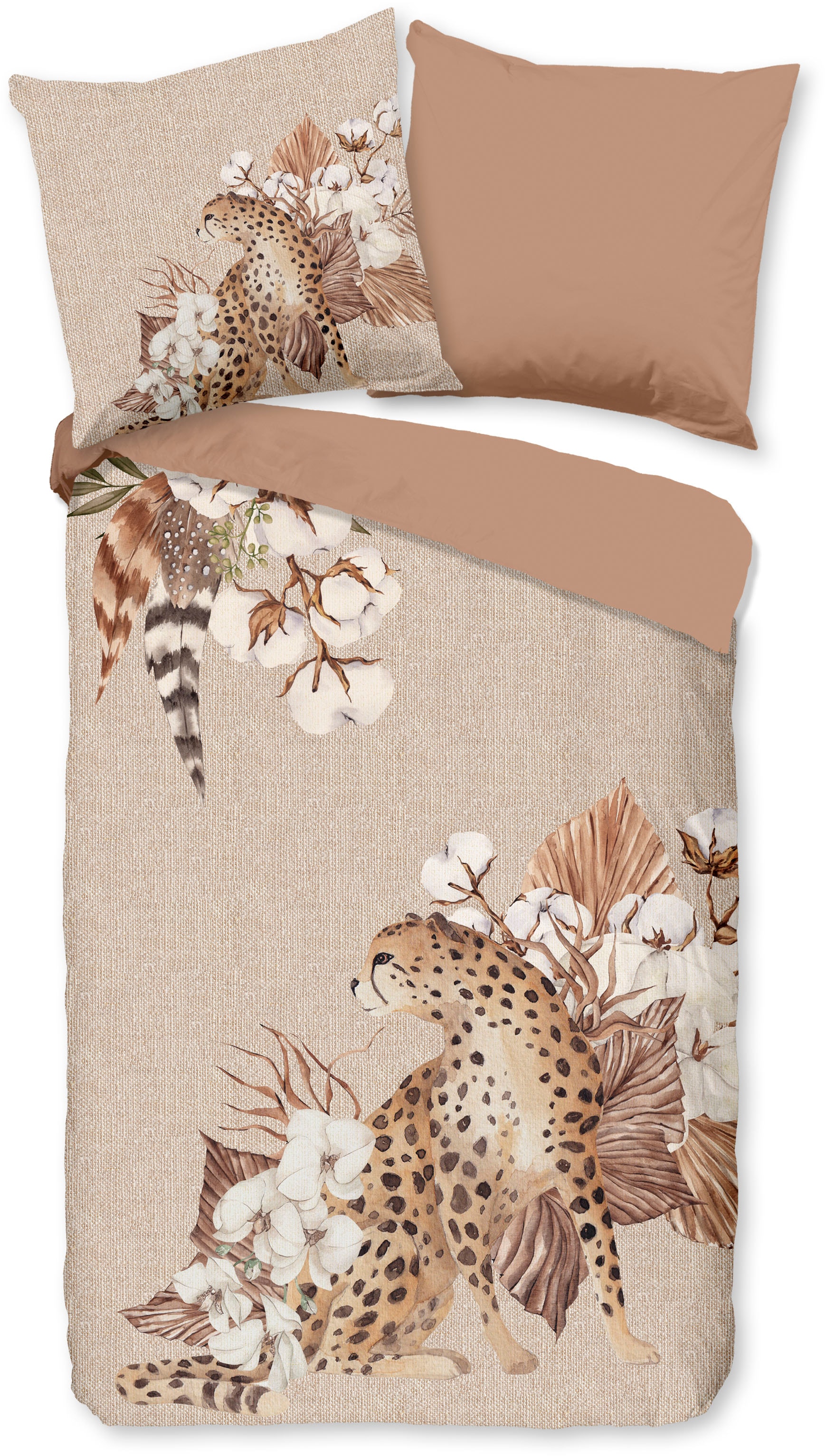 good morning Wendebettwäsche »Chevy«, Biber Flanell, 135x200, Warm, Weich, Wendeoptik, Reissverschluss, Sand