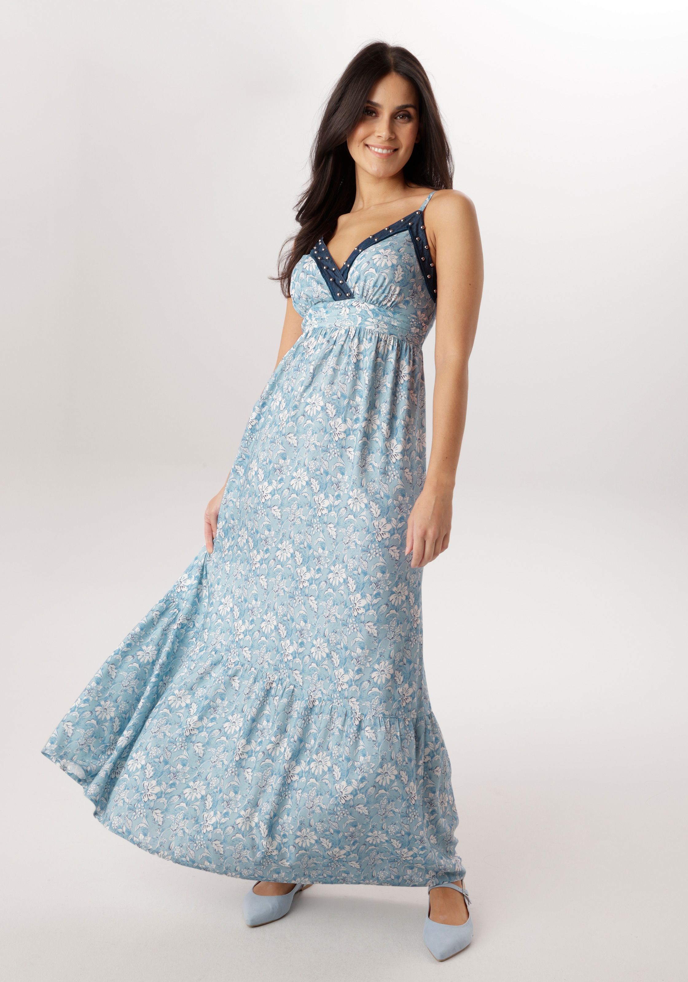 Image of Aniston SELECTED Sommerkleid mit Jeansbesatz und aufgesetzten Nieten - NEUE KOLLEKTION