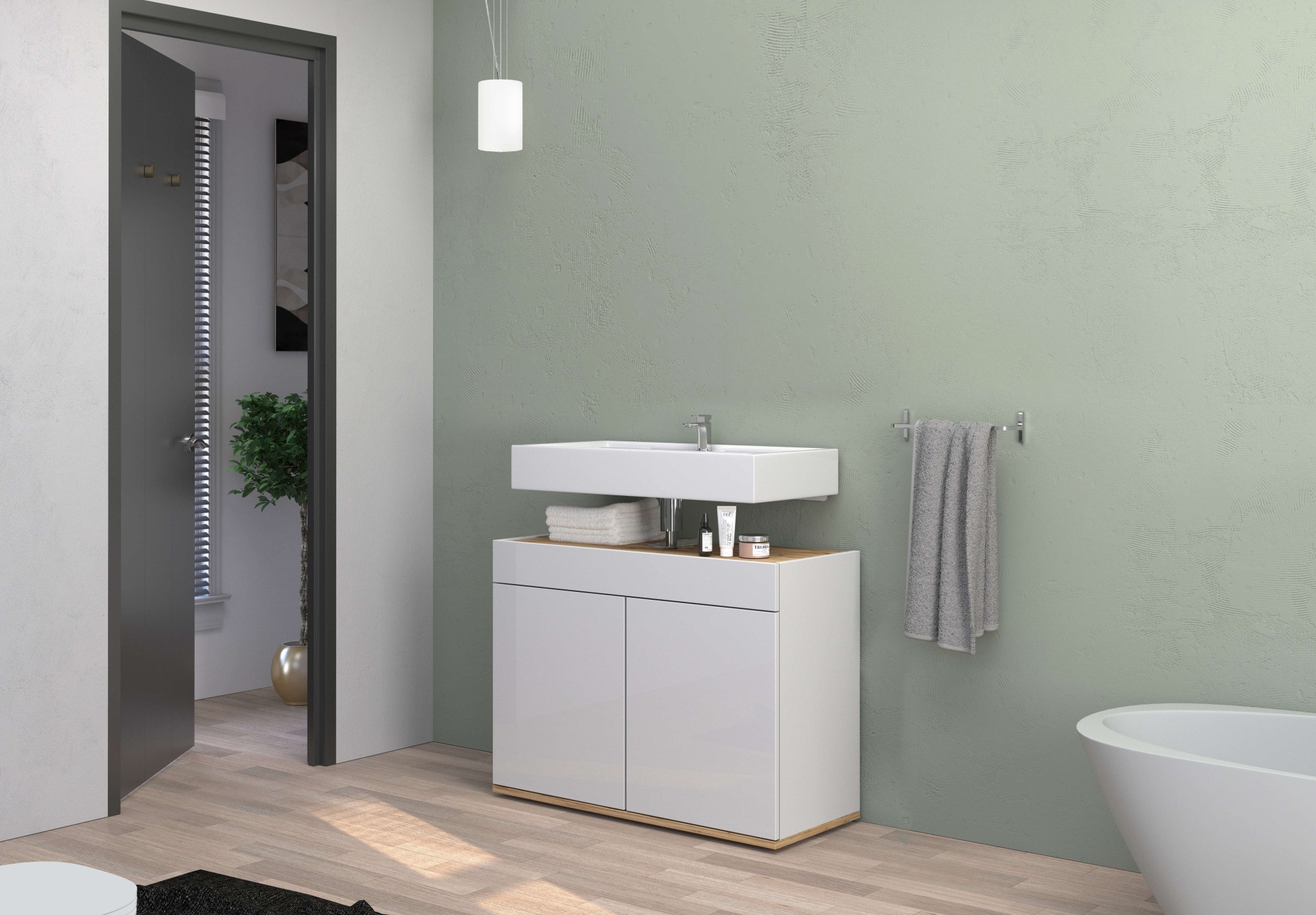 welltime Armoire sous lavabo »Garda« 1 cuis tlg. Made in Italy, façades laquées haute brillance, beaucoup de rangement
