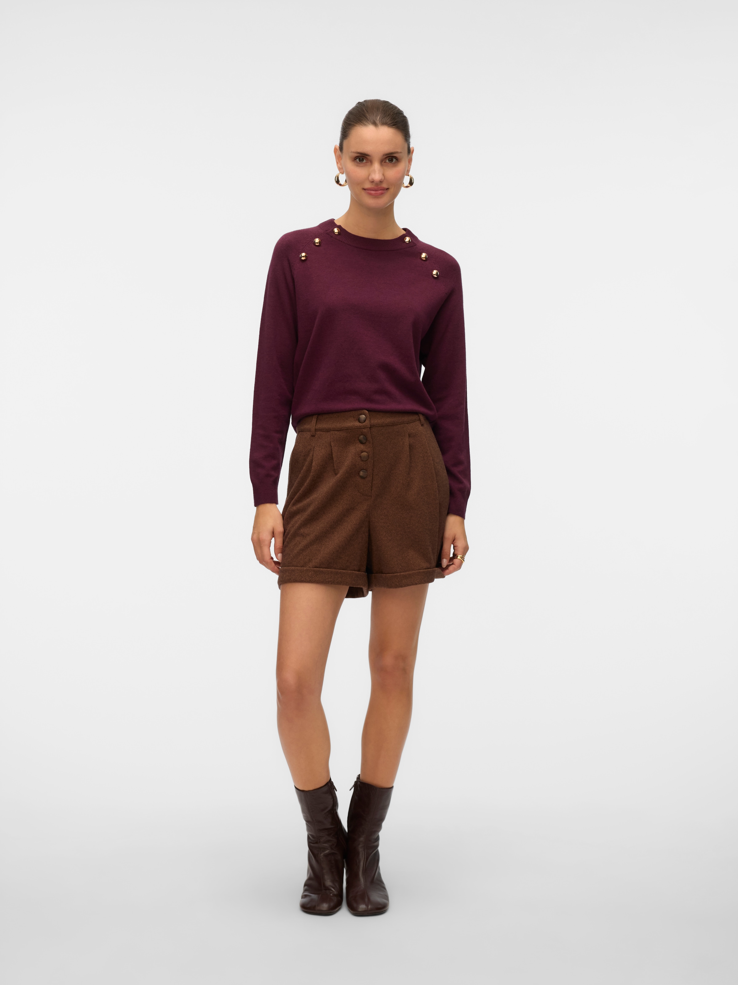 Vero Moda Pull en tricot »VMHAPPY LS O-NECK BUTTON PULLOVER BOO«
