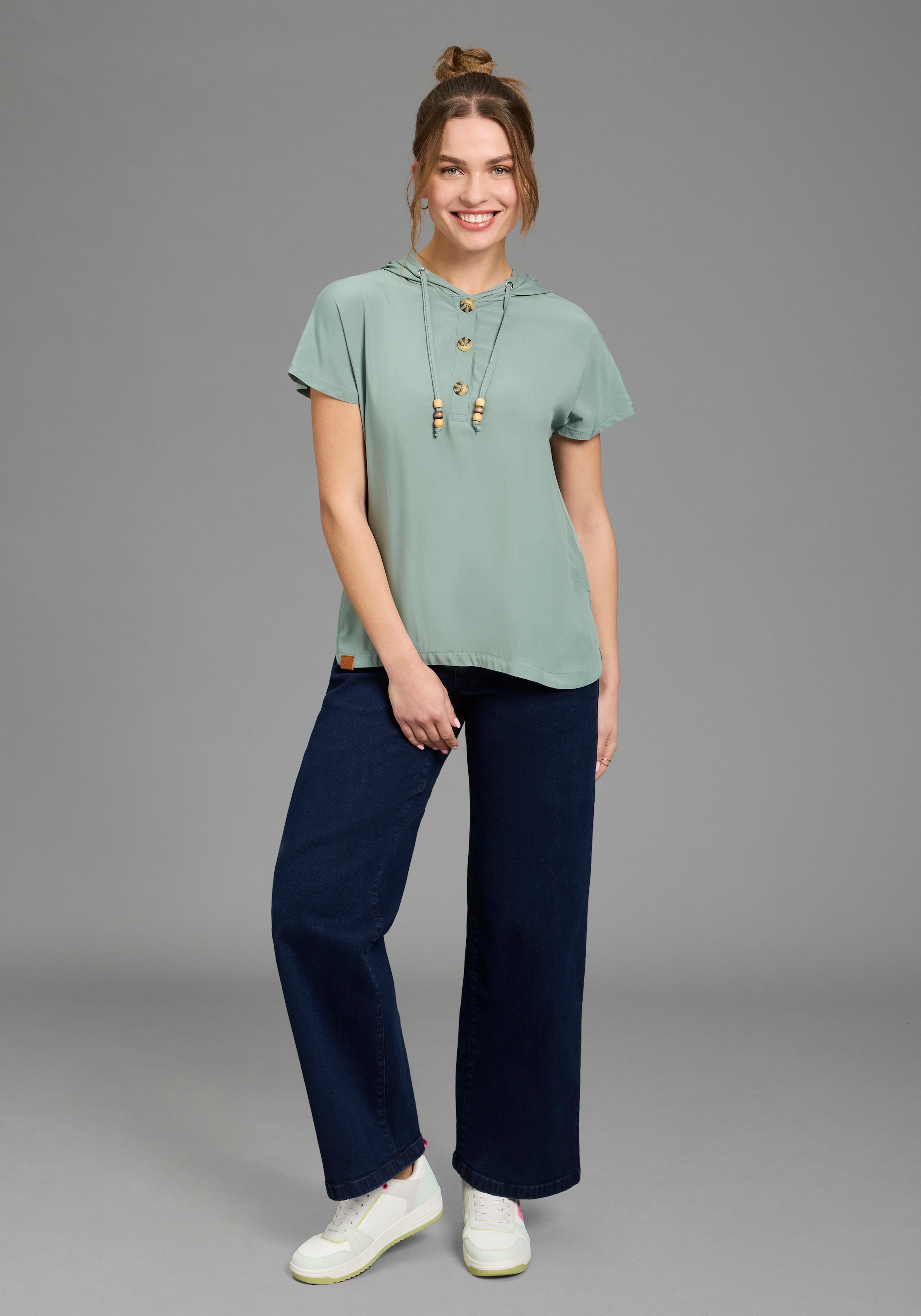 KangaROOS Chemisier à chemise figurumspielendes Blusentop, mit angeschnittenen Ärmeln