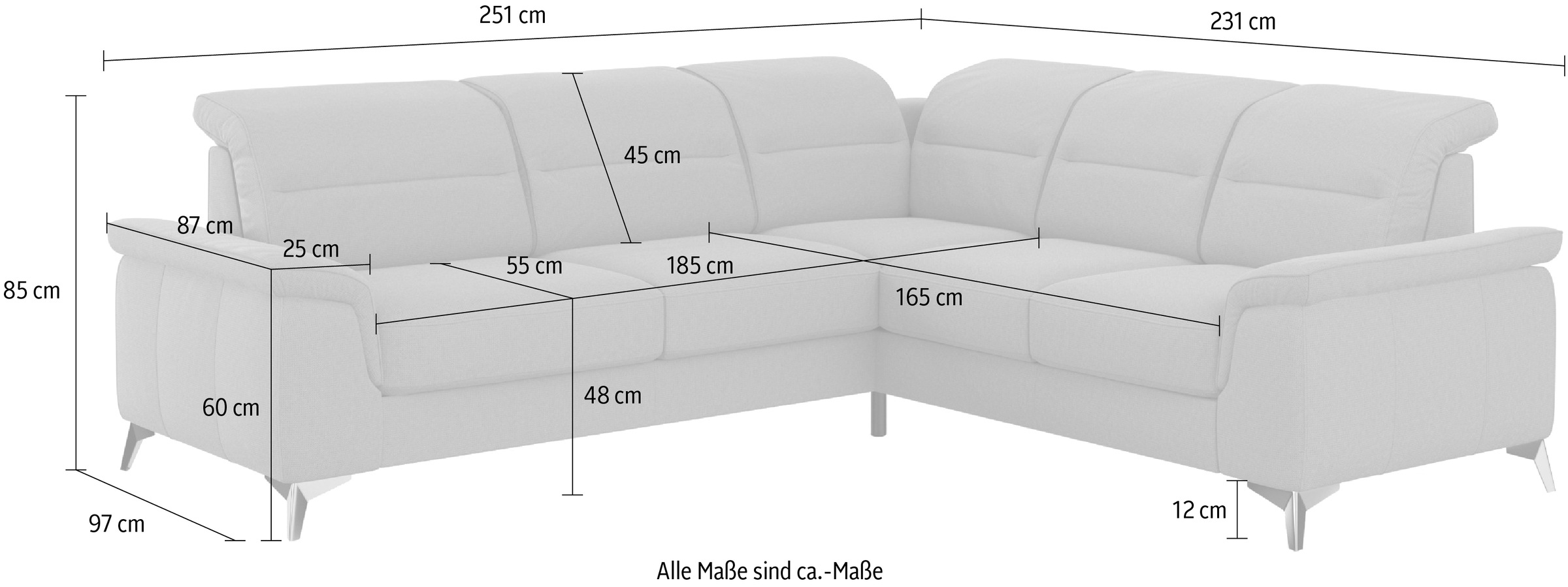 sit&more Ecksofa »Sinatra L-Form«, optinal mit Kopfteilverstellung und Armteilfunktion, Metallfüsse