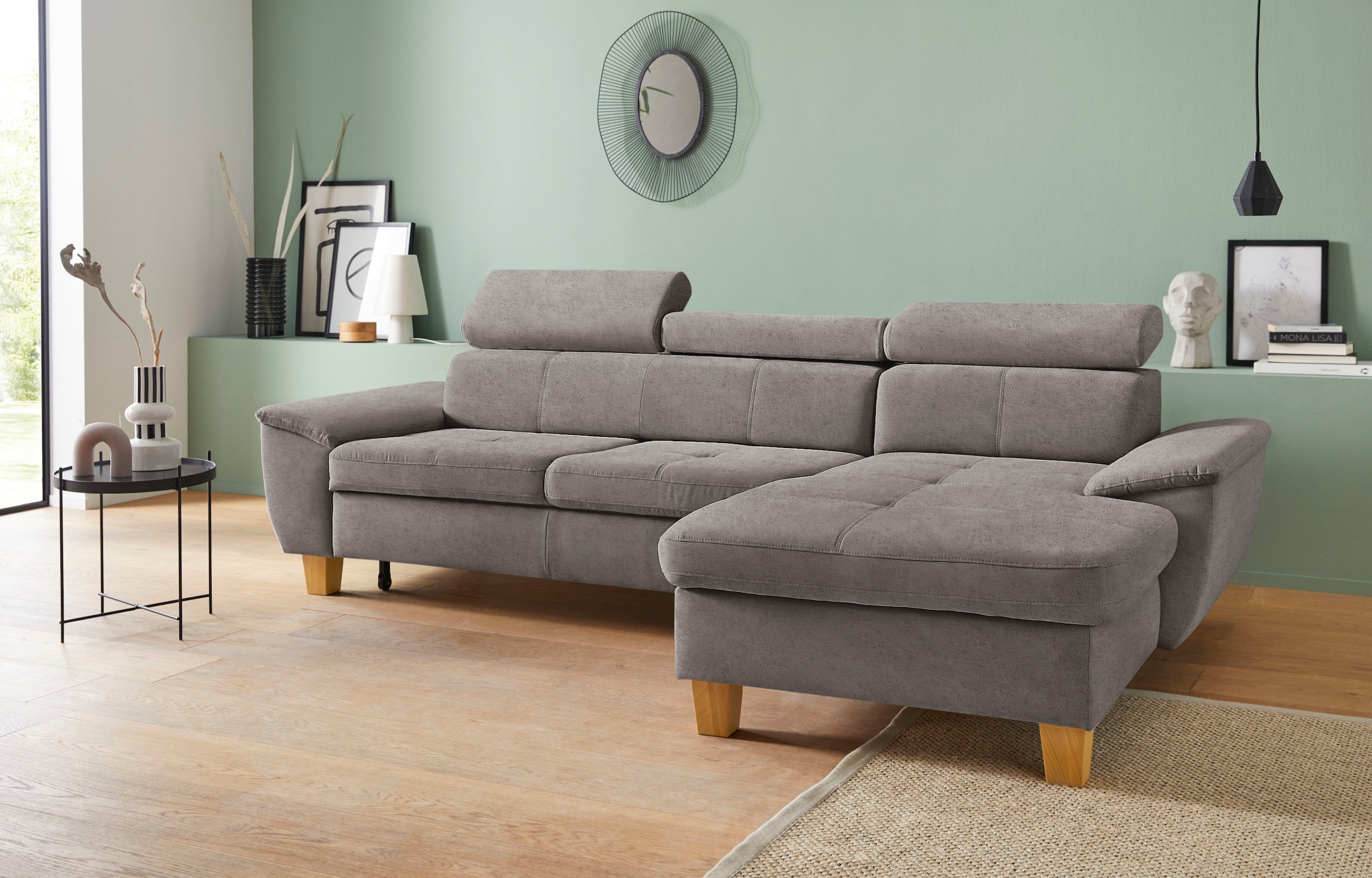 exxpo - sofa fashion Ecksofa »Enya, L-Form«, Kopfteilverstellung, wahlweise mit Bettfunktion und Bettkasten