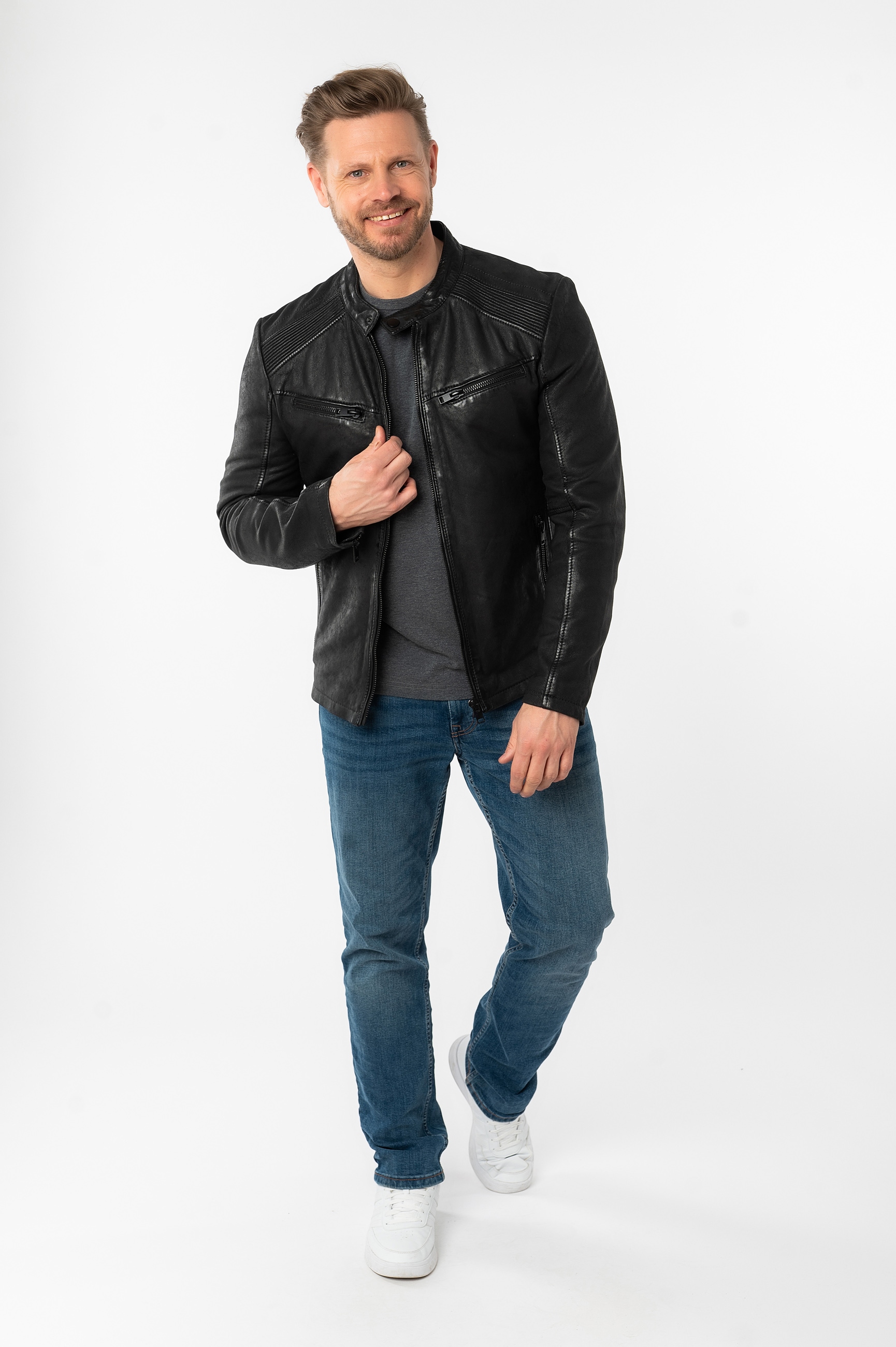 Mauritius Veste en cuir »MMTaibo SF« mit Stehkragen und Drucker