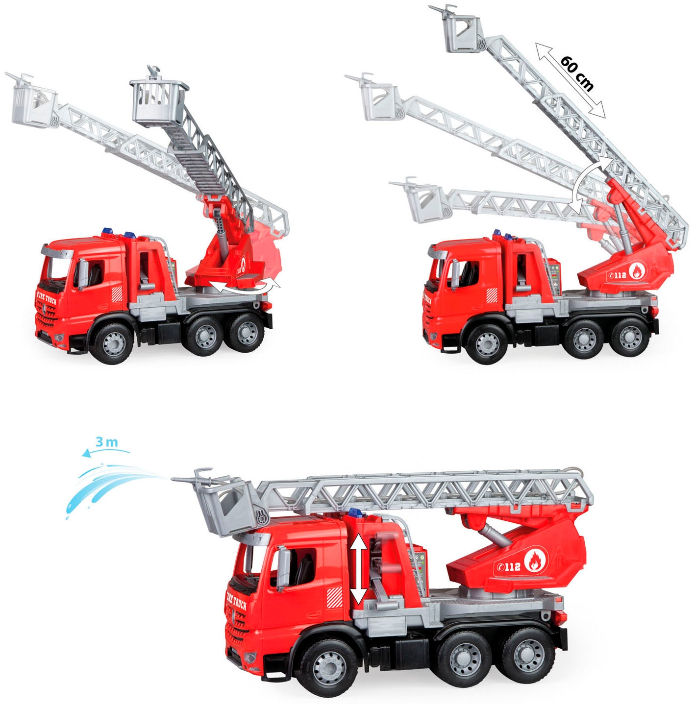 Lena® Jouet pompier »Worxx, Leiterfeuerwehr Mercedes Arocs« fabriqué en Europe