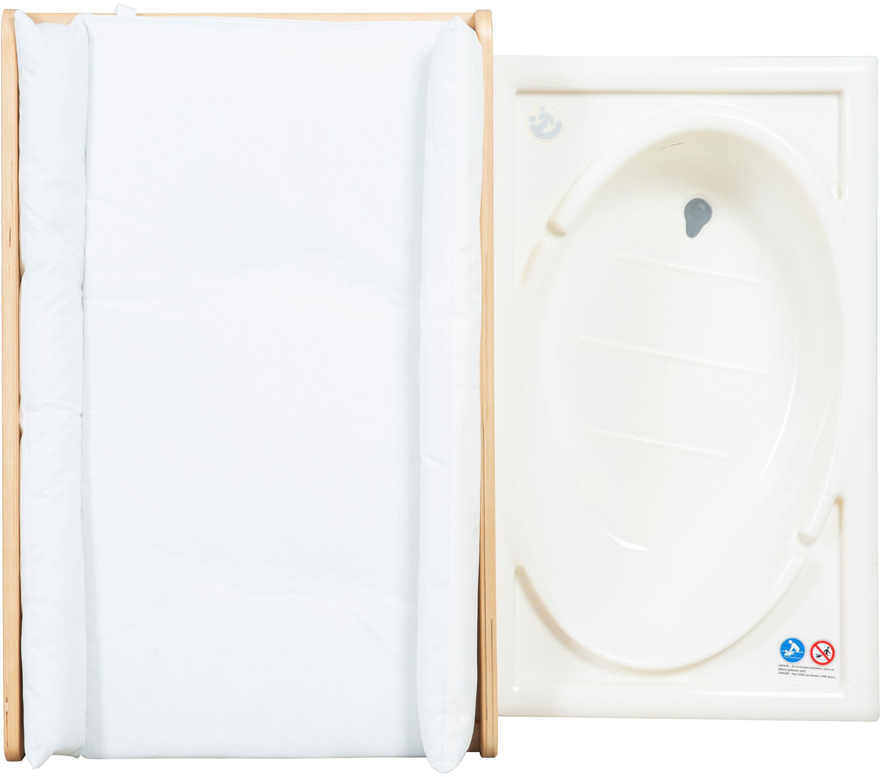roba® Bade- und Wickelregal »Baby Pool, natur«, bis 15 kg, inkl. herausziehbarer Badewanne und Wickelauflage weiss, 56 cm