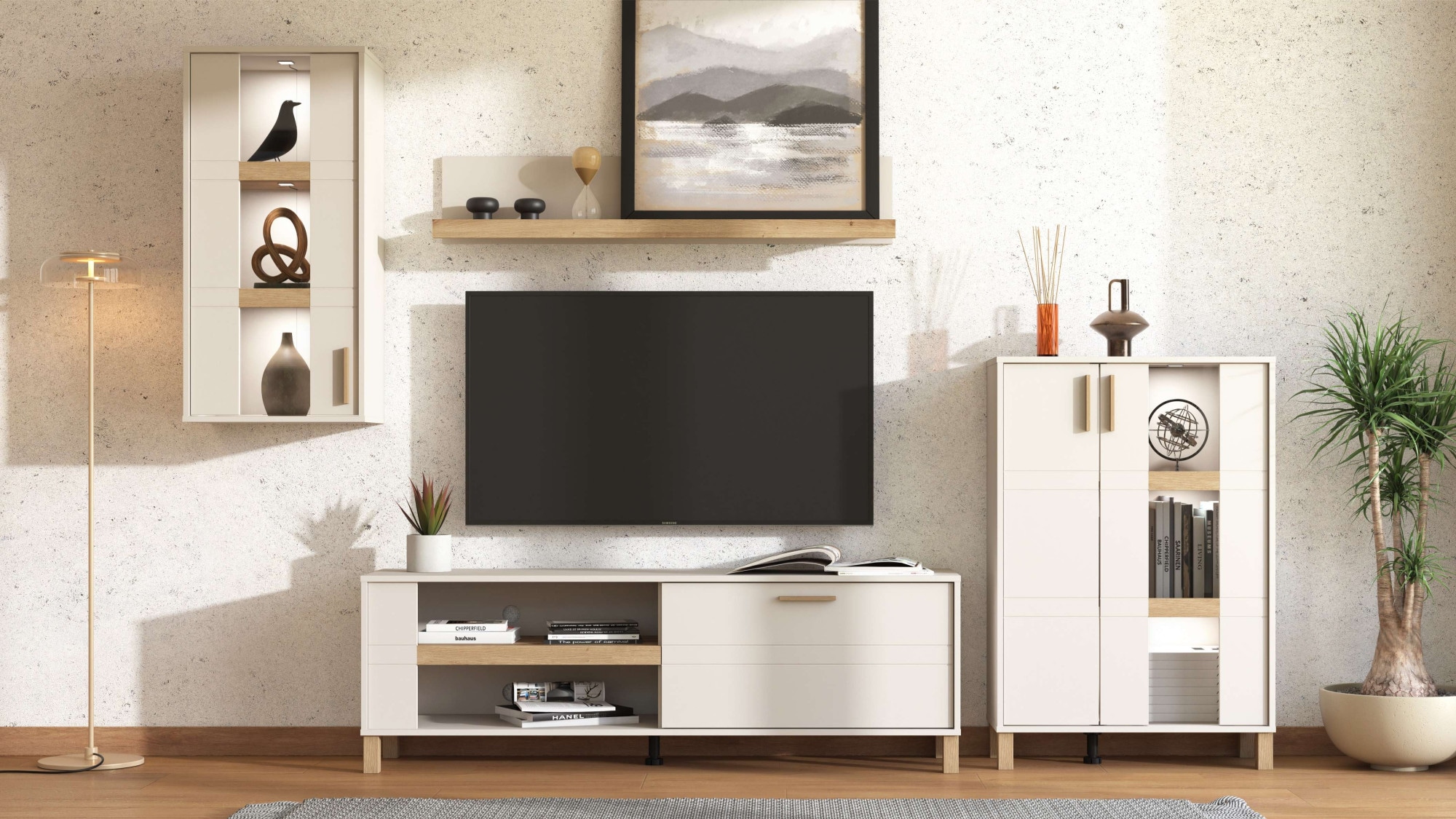 Home affaire Wohnwand »Sheffield, inkl. TV-Board, Highboard, Hängevitrine und Wandregal« Komplett-Set, 4 Stk. tlg.