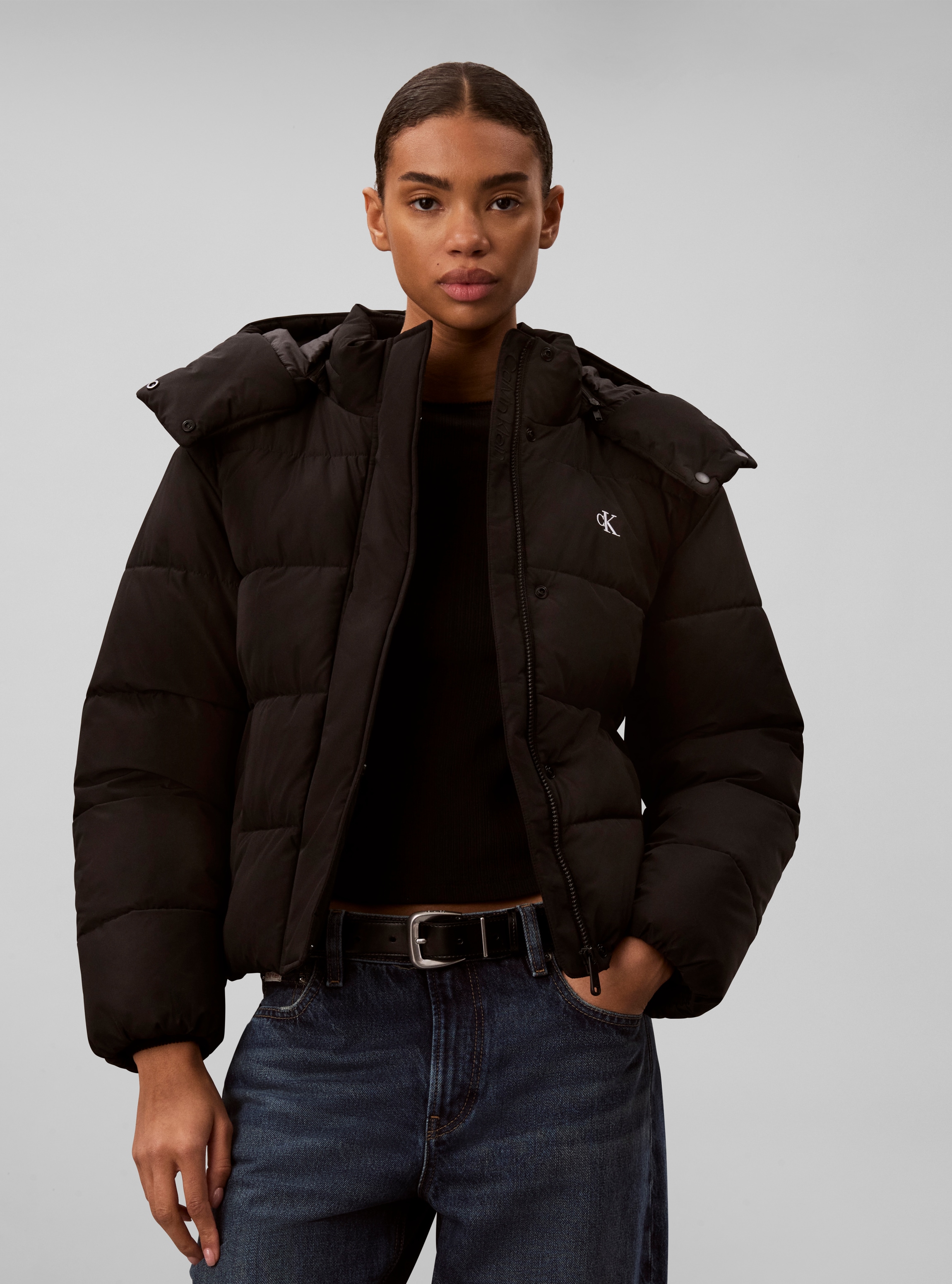 Image of Calvin Klein Steppjacke mit Kapuze abnehmbare Kapuze, kurze Form, verdeckter Reissverschluss