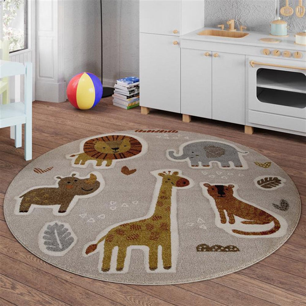 Image of SMART KIDS Kinderteppich "Nala & Friends" rund 10 mm Höhe Moderner Spielteppich, strapazierfähig, pflegeleicht, Konturenschnitt