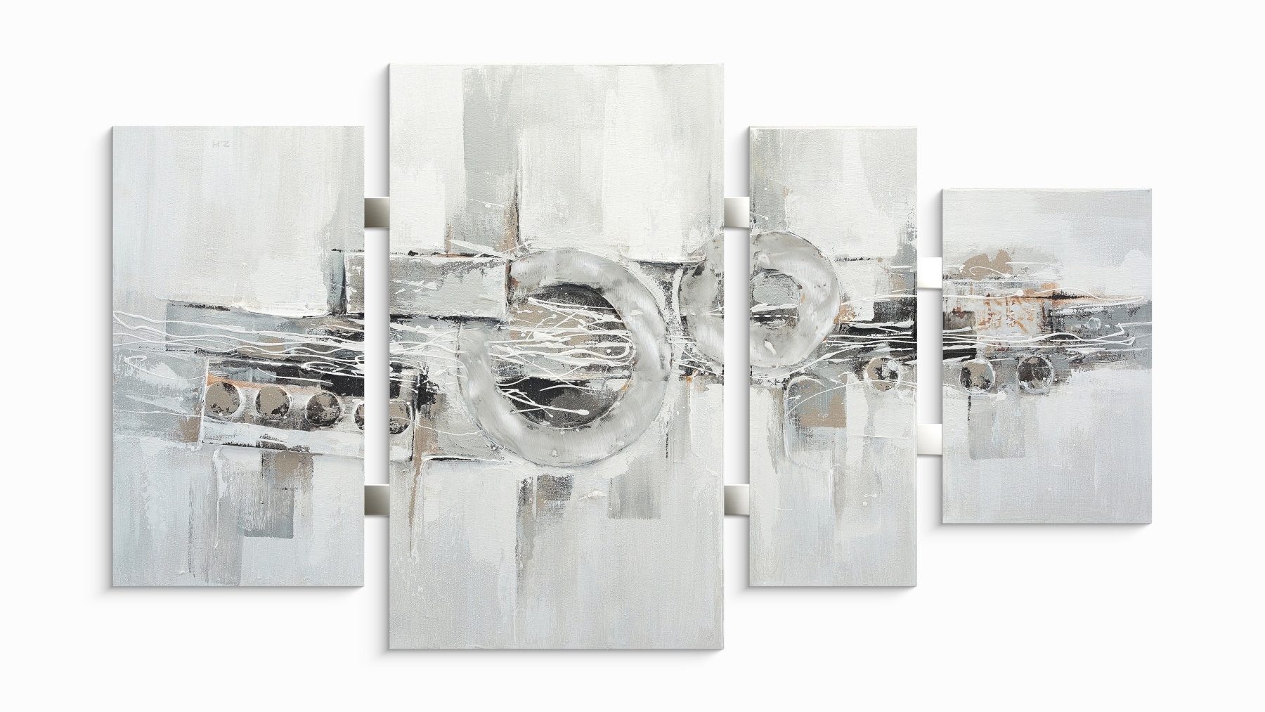 Image of Bönninghoff Ölgemälde "handarbeit 4-teilig ABSTRAKTE KREISE 70x124 cm – Wandbild" Abstrakt Formen Muster 1 Stk. tlg. handgefertigt, jedes Bild ein Unikat