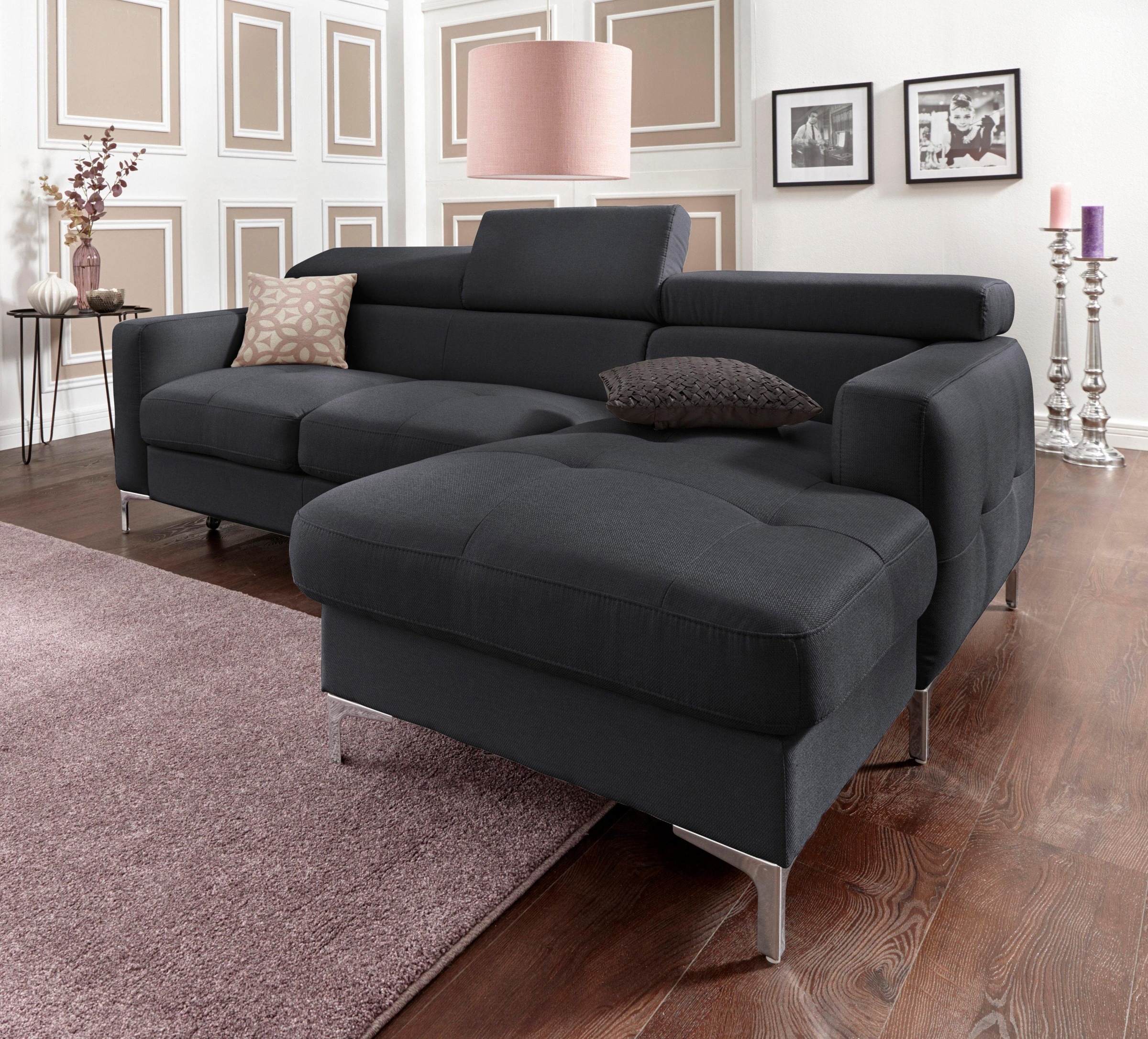 COTTA Polstergarnitur »Sammy L-Form«, (Set), Set bestehend aus: Ecksofa mit Kopfteilverstellung & Hocker