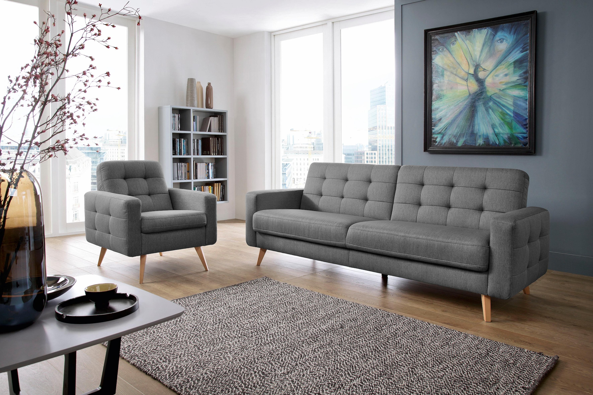 Image of exxpo - sofa fashion 3-Sitzer "Nappa, Schlafsofa, bequem, zeitloses Design, L-Form" tolle Detailverarbeitung, mit Bettfunktion und Bettkasten