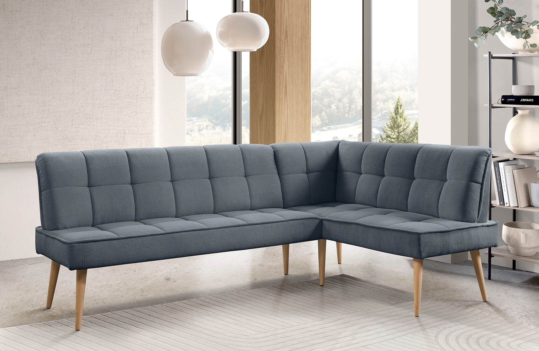 exxpo - sofa fashion Banc d'angle »Latte« moderne Sitz- und Rückensteppung, bequem und elegant, hoher Holzfuss