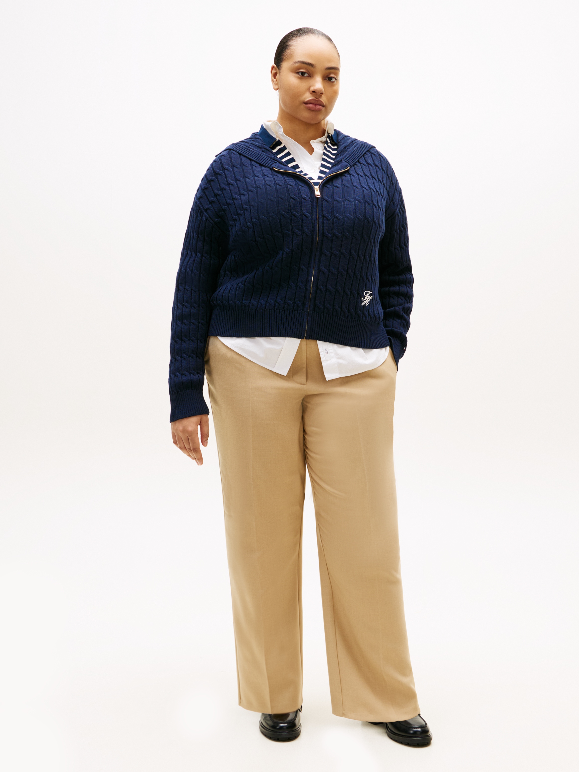 Tommy Hilfiger Curve Cardigan à capuche »CRV CO CABLE MID GG LS ZIP HOODY« in grossen Grössen, mit Zopfmuster