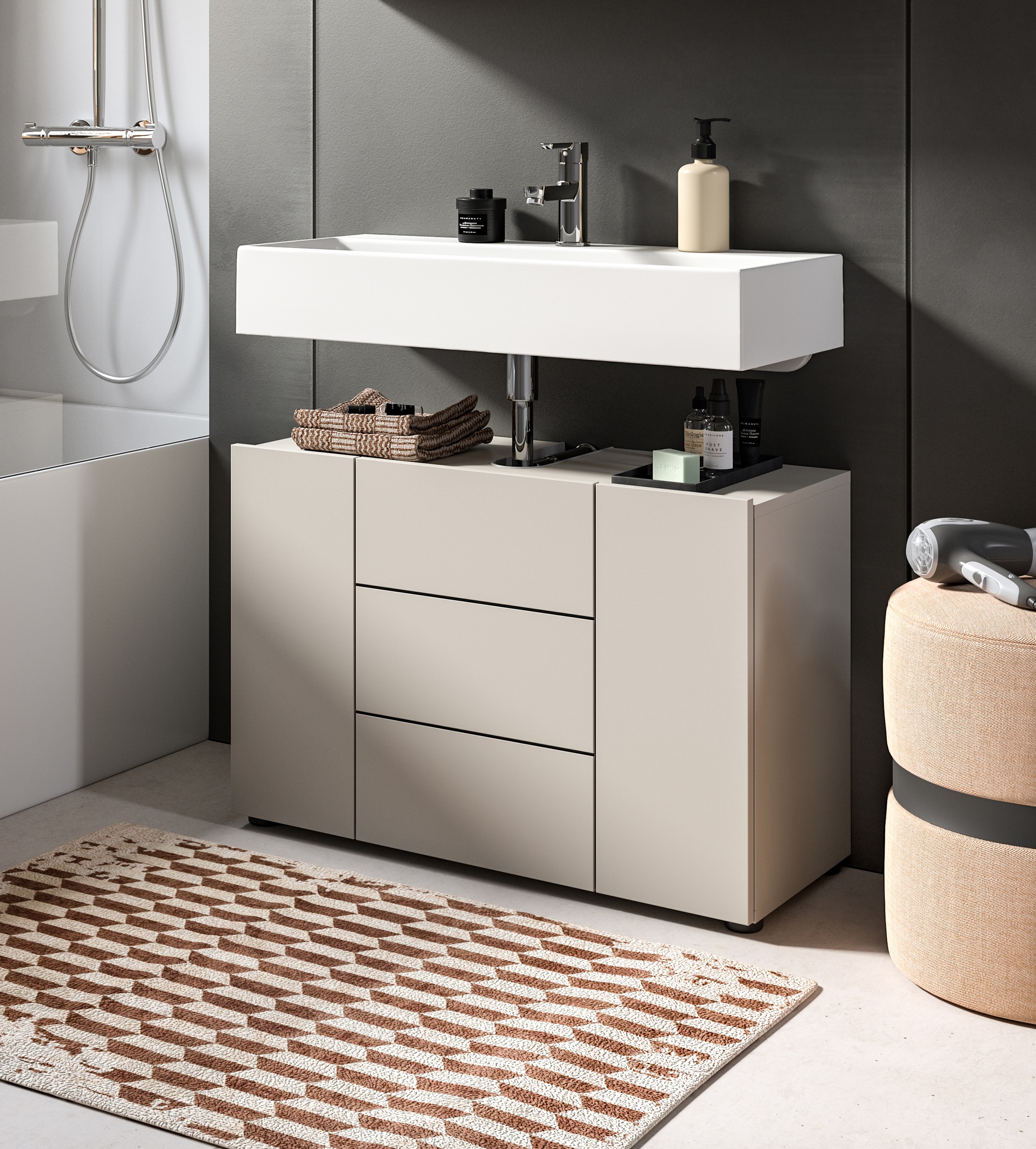 welltime Waschbeckenunterschrank "BIEL, Breite: 82 cm, 3 Türen, 4 Fächer, Siphonausschnitt" 1 Stk. tlg. Waschbeckenunterschrank, Unterschrank, WBU, Badezimmer, Bad