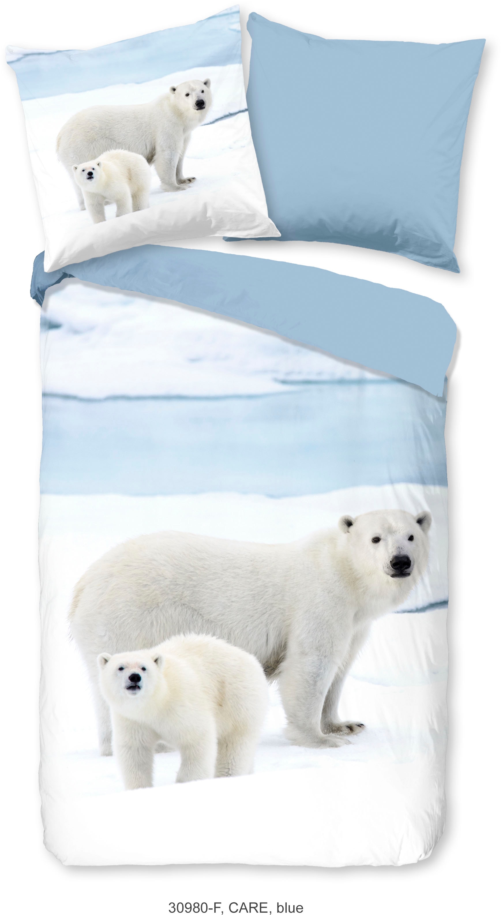 good morning Wendebettwäsche »Care«, Biber, 135x200, Warm, Weich, Wendeoptik, Reissverschluss, Winter, Blau