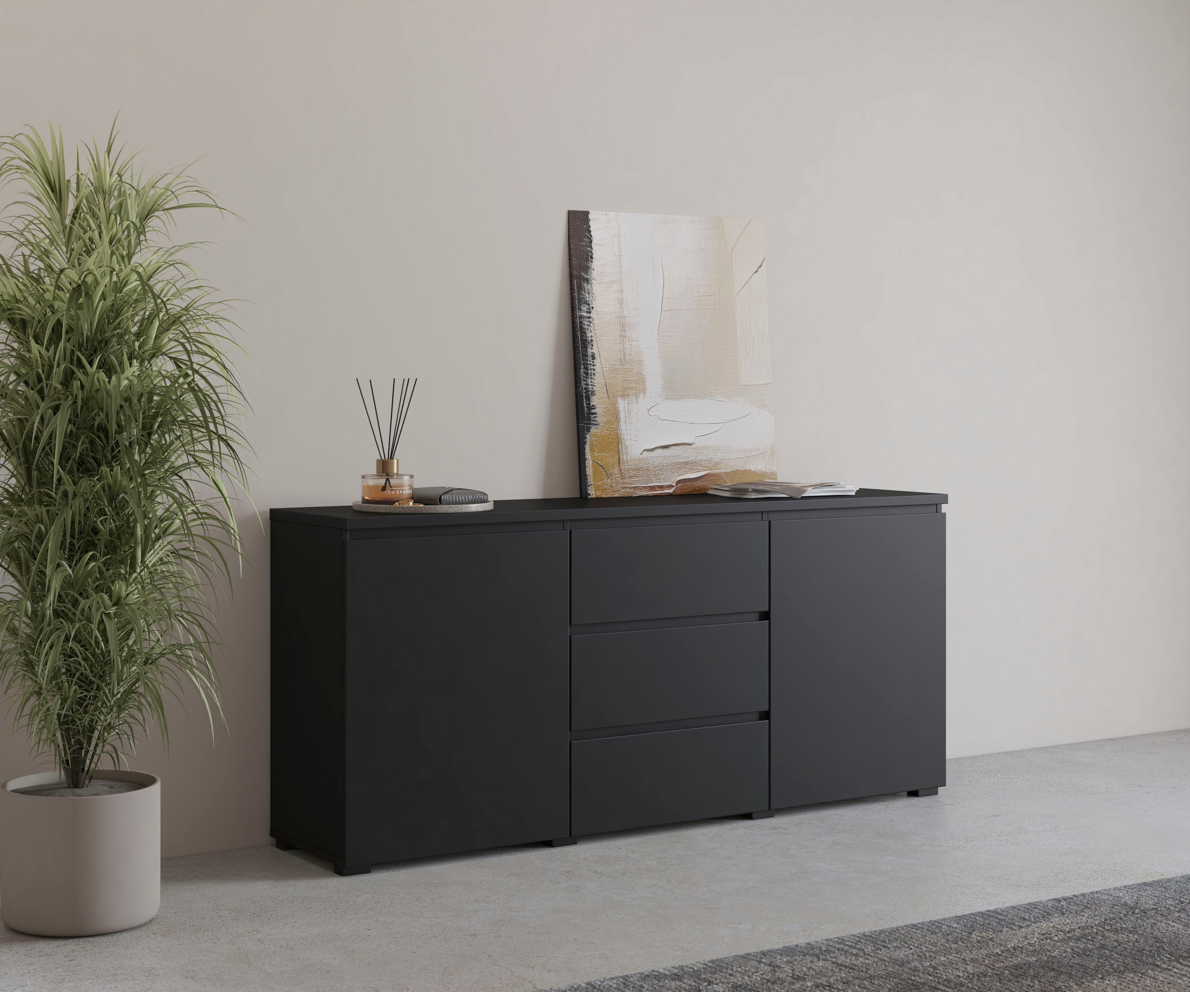 Image of GOODproduct Sideboard "Modo, Breite 150 cm, moderne grifflose Kommode 2Türen/3 SK" Schubladenkommode mit viel Stauraum, Einlegeböden verstellbar