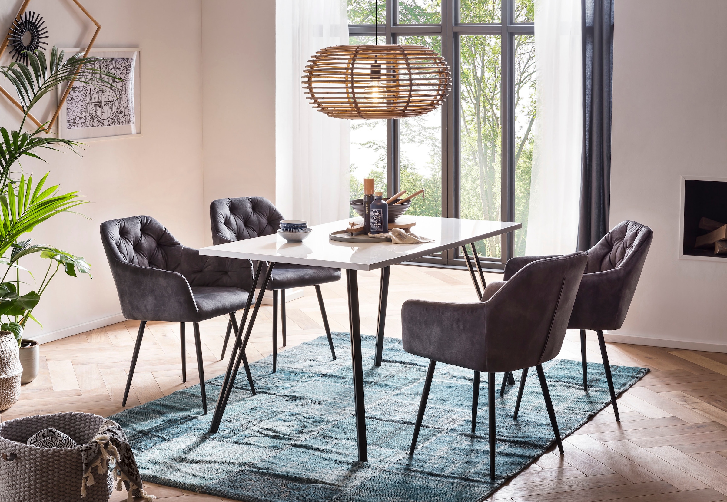 Image of HELA Essgruppe "Jenn" 5 Stk. tlg. Tisch Hochglanz, 4 Stühle BESTSELLER, Esszimmer Gruppe