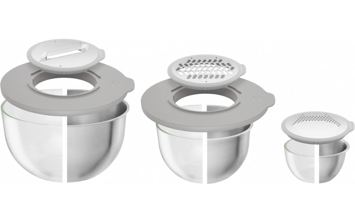 Zwilling Reibeaufsatz »Fresh & Save BOWLS - Zubehör-Set, Accessoire-Set, 5-teilig« Spritzschutz, 3 Reibeaufsätze, backofenfeste Anti-Rutsch-Silikonmatte