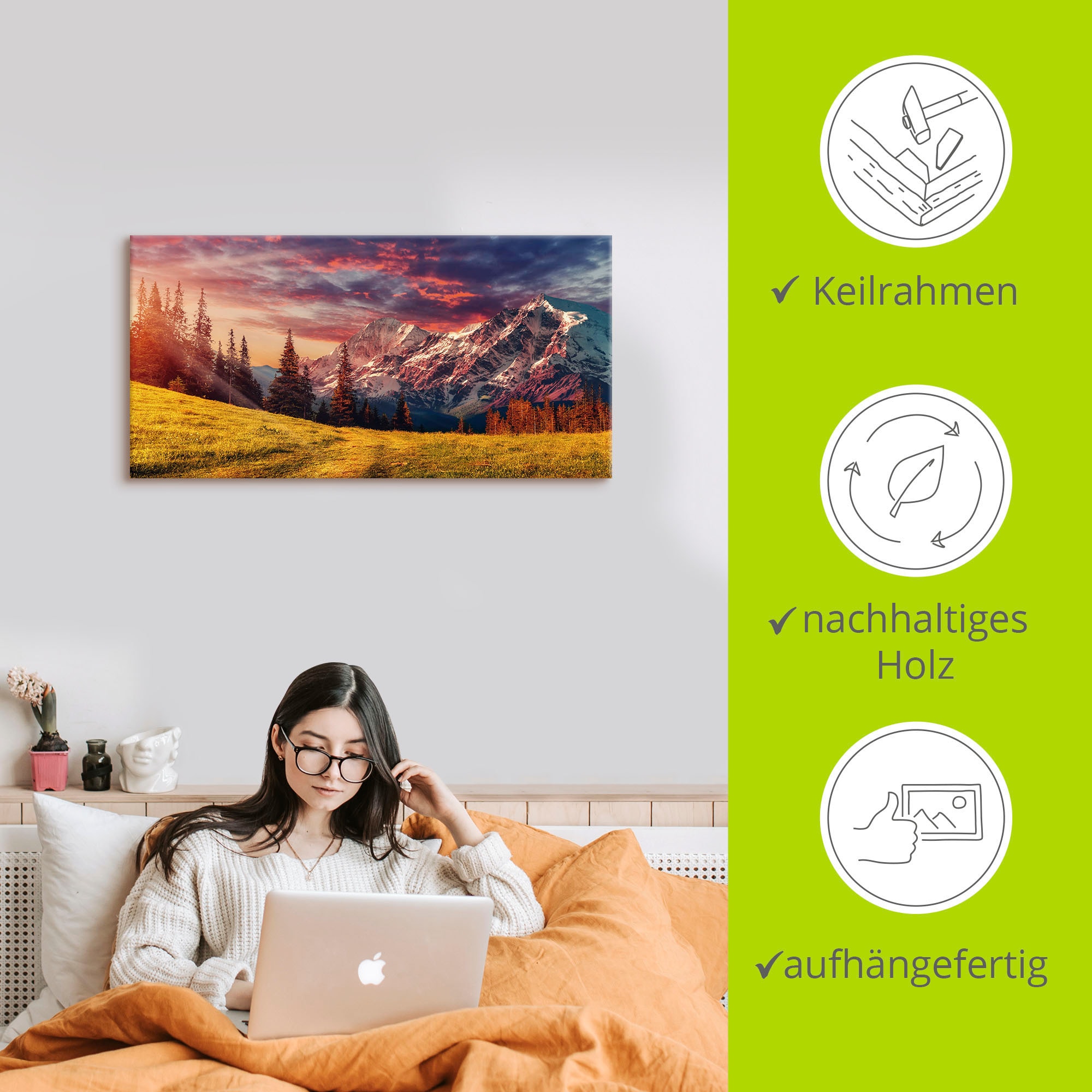 Artland Wandbild »Alpines Hochland« Berge & Alpenbilder 1 Stk. tlg. als Alubild, Outdoorbild, Leinwandbild in verschied. Grössen