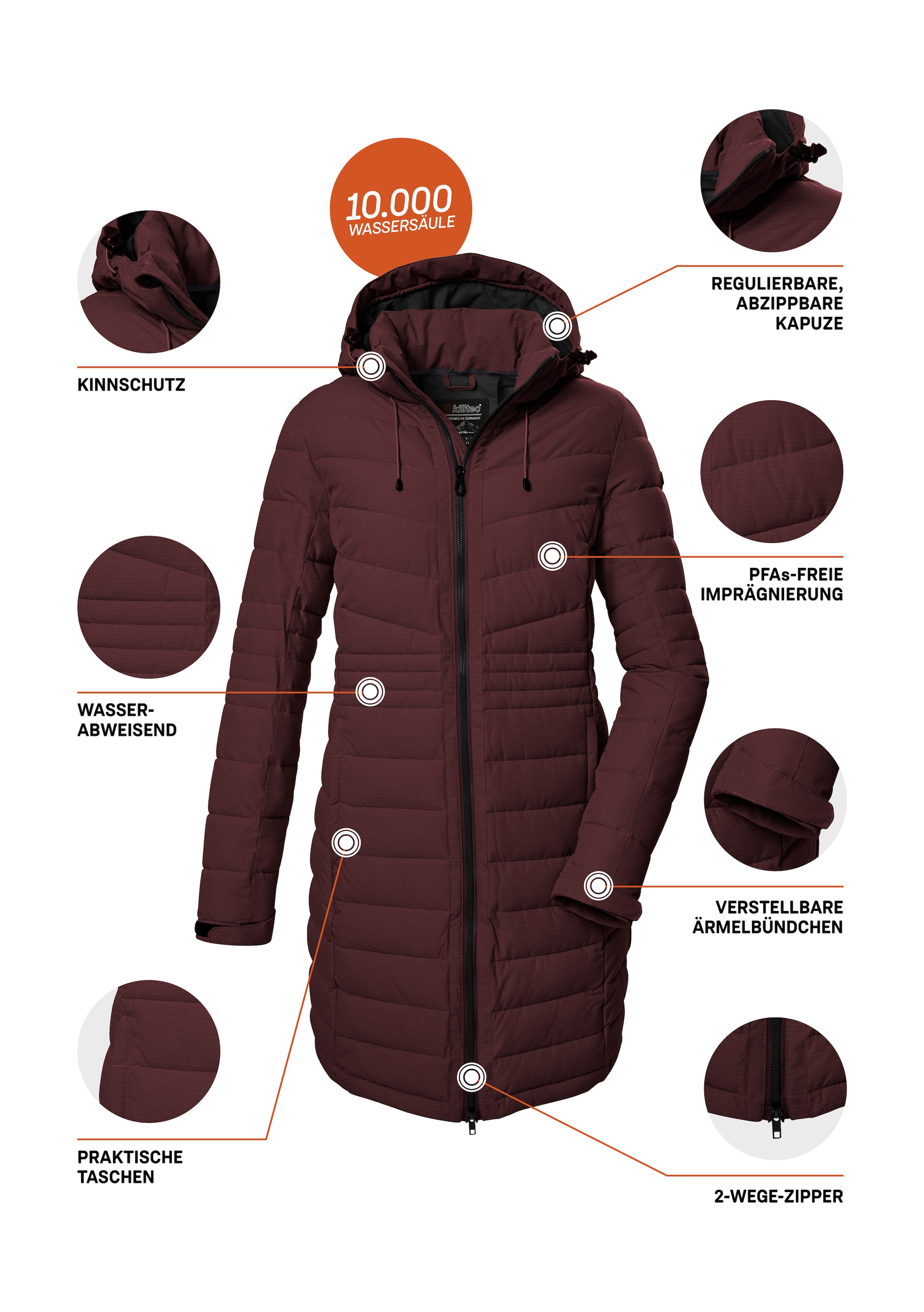 Killtec Steppmantel »KOW 96 WMN QLTD CT«, Langer Damenmantel, atmungsaktiv, winddicht, wasserabweisend, recycelt
