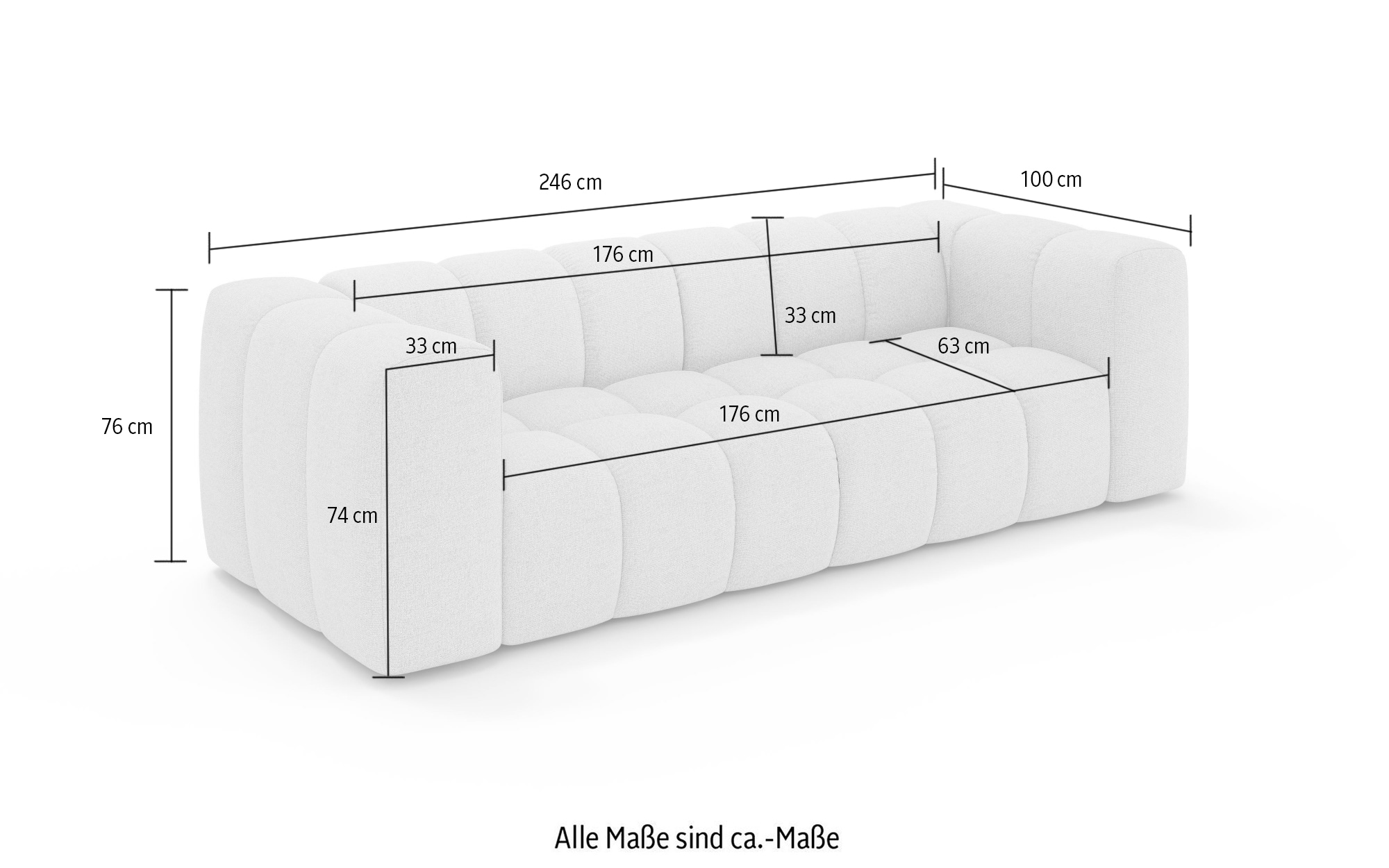 homsy by Ana Johnson Canapé Big »»L« BOUBELLE Design-Sofa mit Steppung, Bubble-Optik, Breite 246 cm« 4-Sitzer mit Wellenunterfederung, L Sitztiefe 63 cm