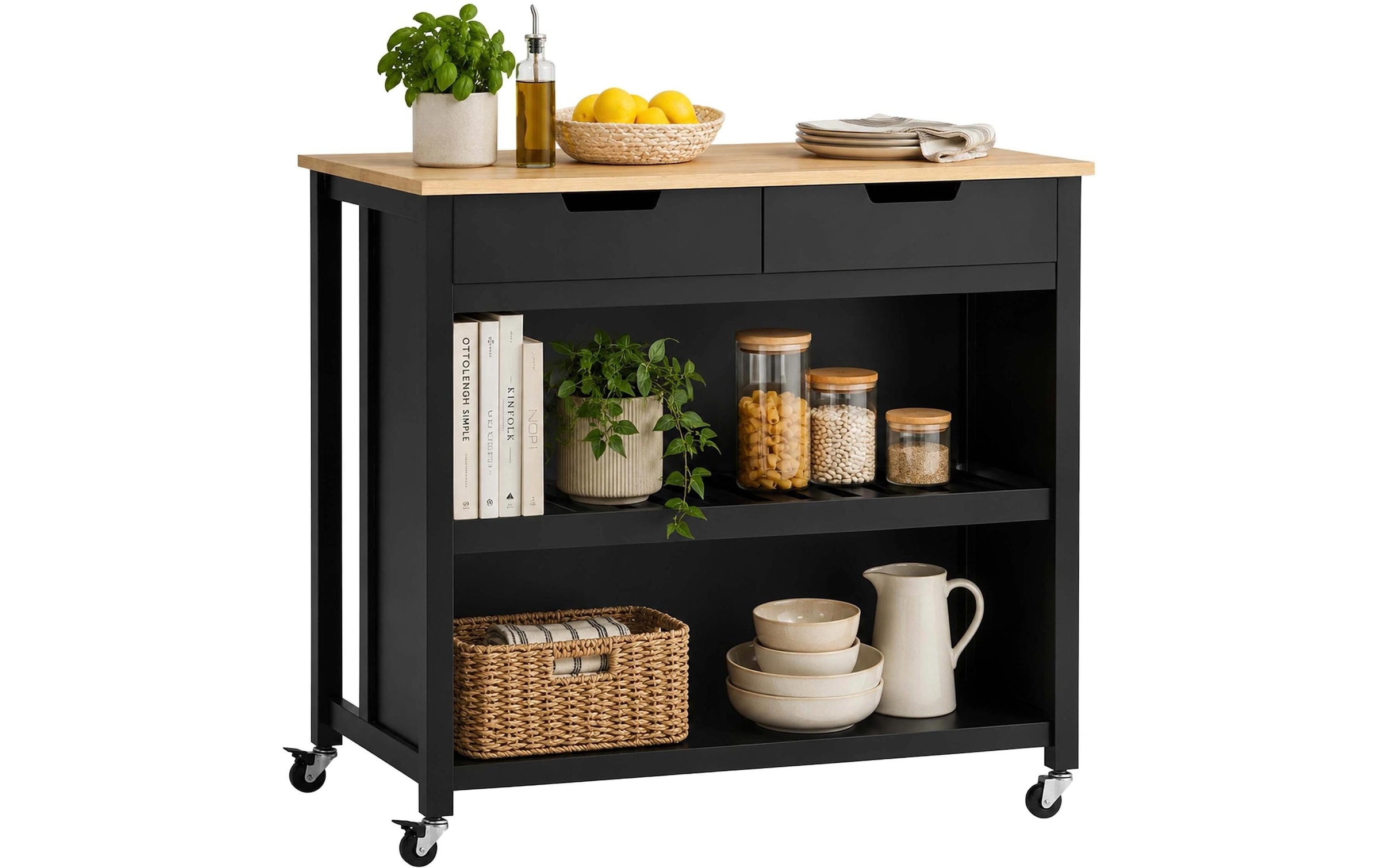 relaxdays »Küchenwagen Kücheninsel 100 x 94 x 60 cm, Schwarz/Braun«