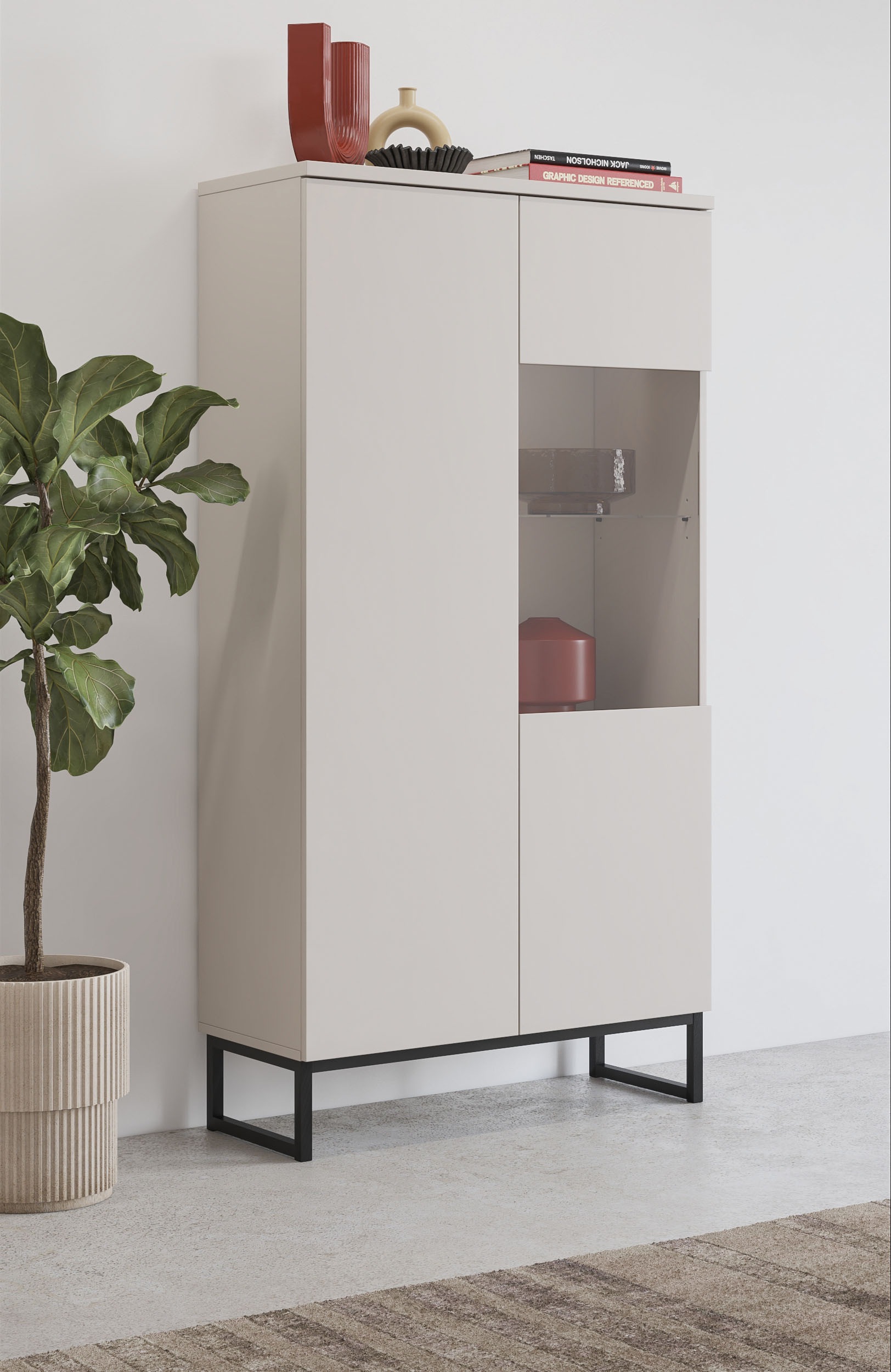 Image of GOODproduct Vitrine "Modo II, Breite 80 cm, moderner griffloser Vitrineschrank" Vitrine viel Stauraum, Einlegeböden verstellbar, Glastür, Metallkufen