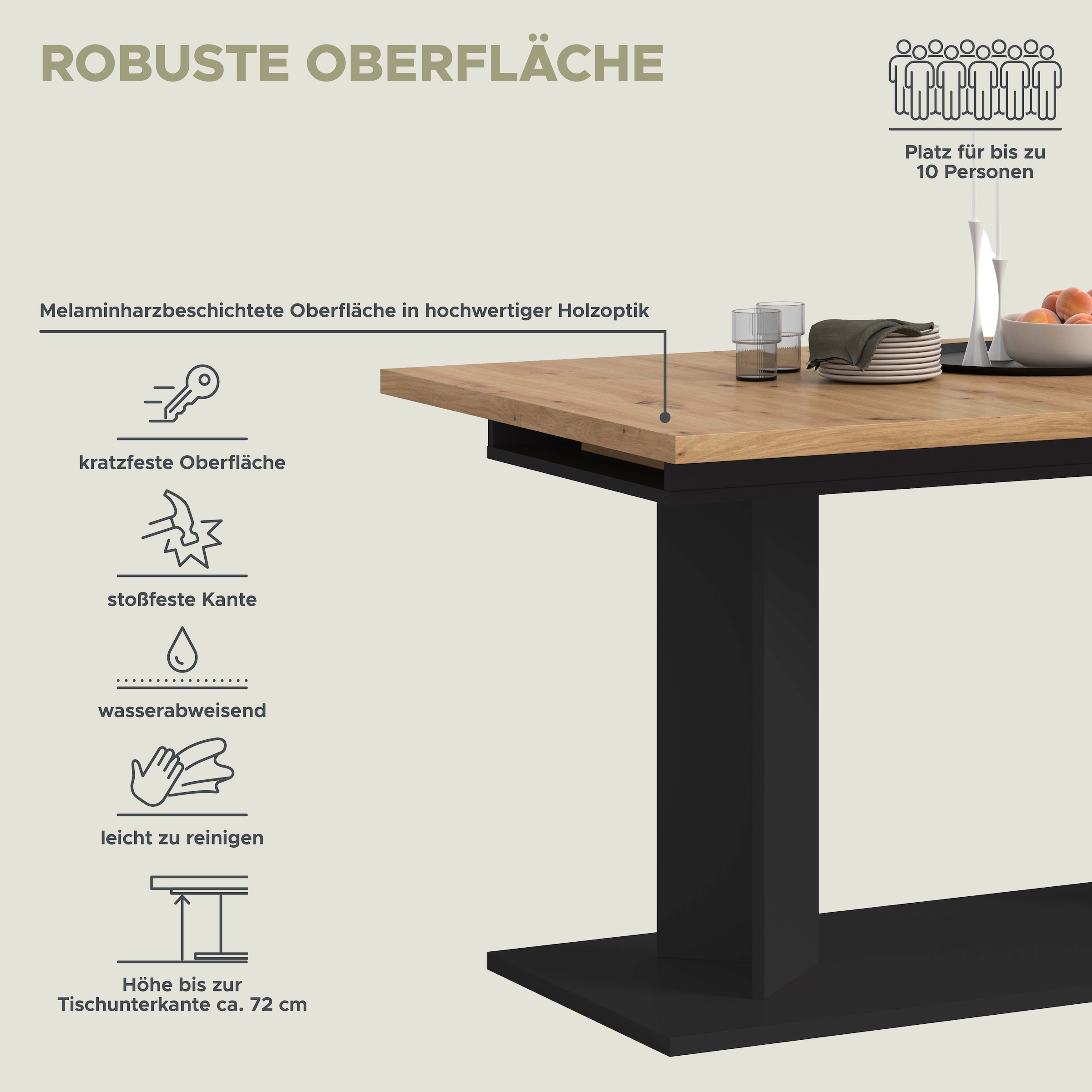 Home affaire Esstisch »GERO, 140-190 cm, 2-fach ausziehbar, Säulengestell« in verschiedenen Ausführungen erhältlich, 1 Stk. tlg. Tisch, Esstisch, Esszimmer, Esszimmertisch, Küchetisch, Bartisch