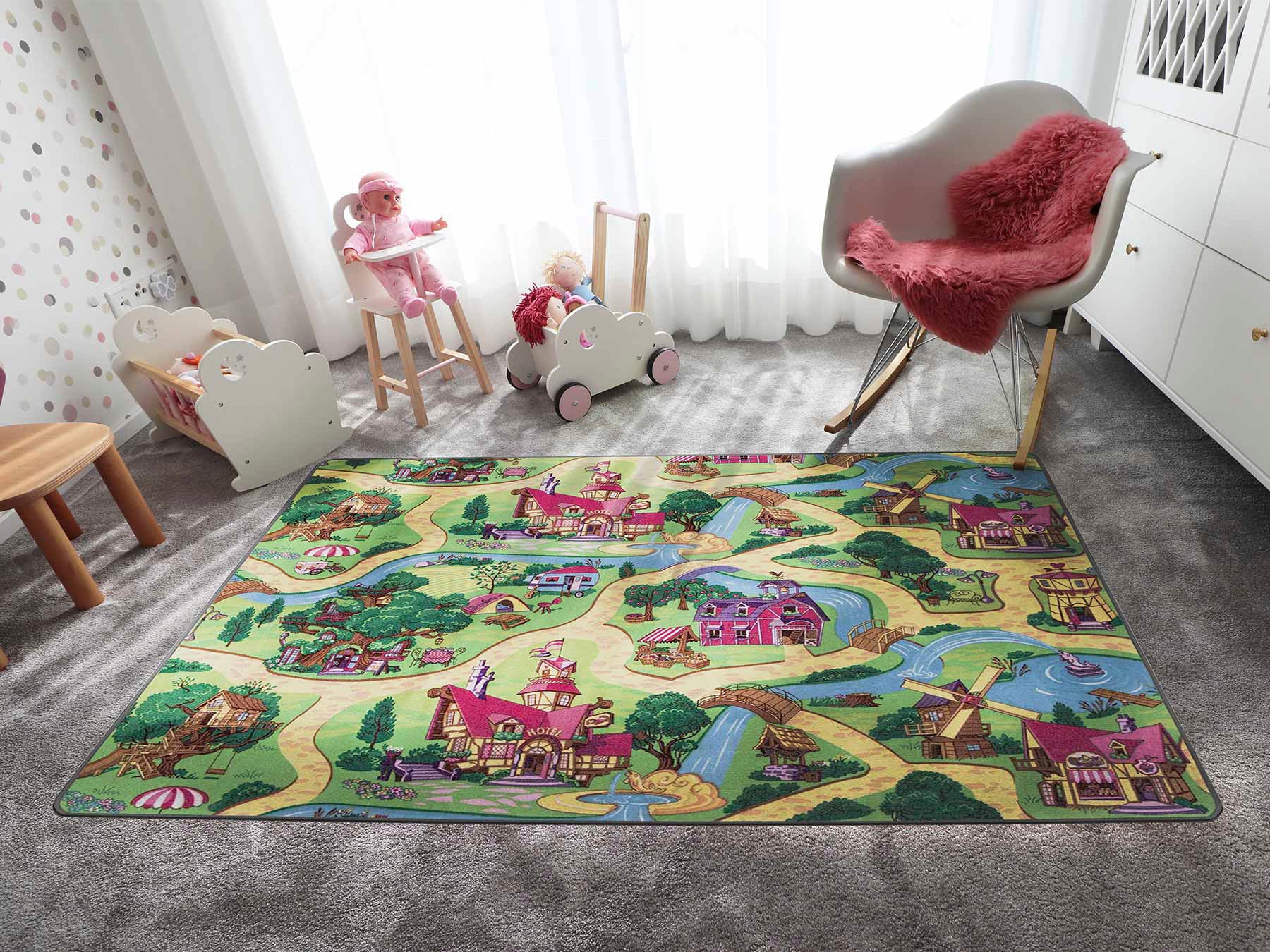 Image of Primaflor-Ideen in Textil Kinderteppich "Spielteppich CANDY TOWN" rechteckig 6,5 mm Höhe Kurzflor, Strassen-Spiel-Teppich, Kinderzimmer
