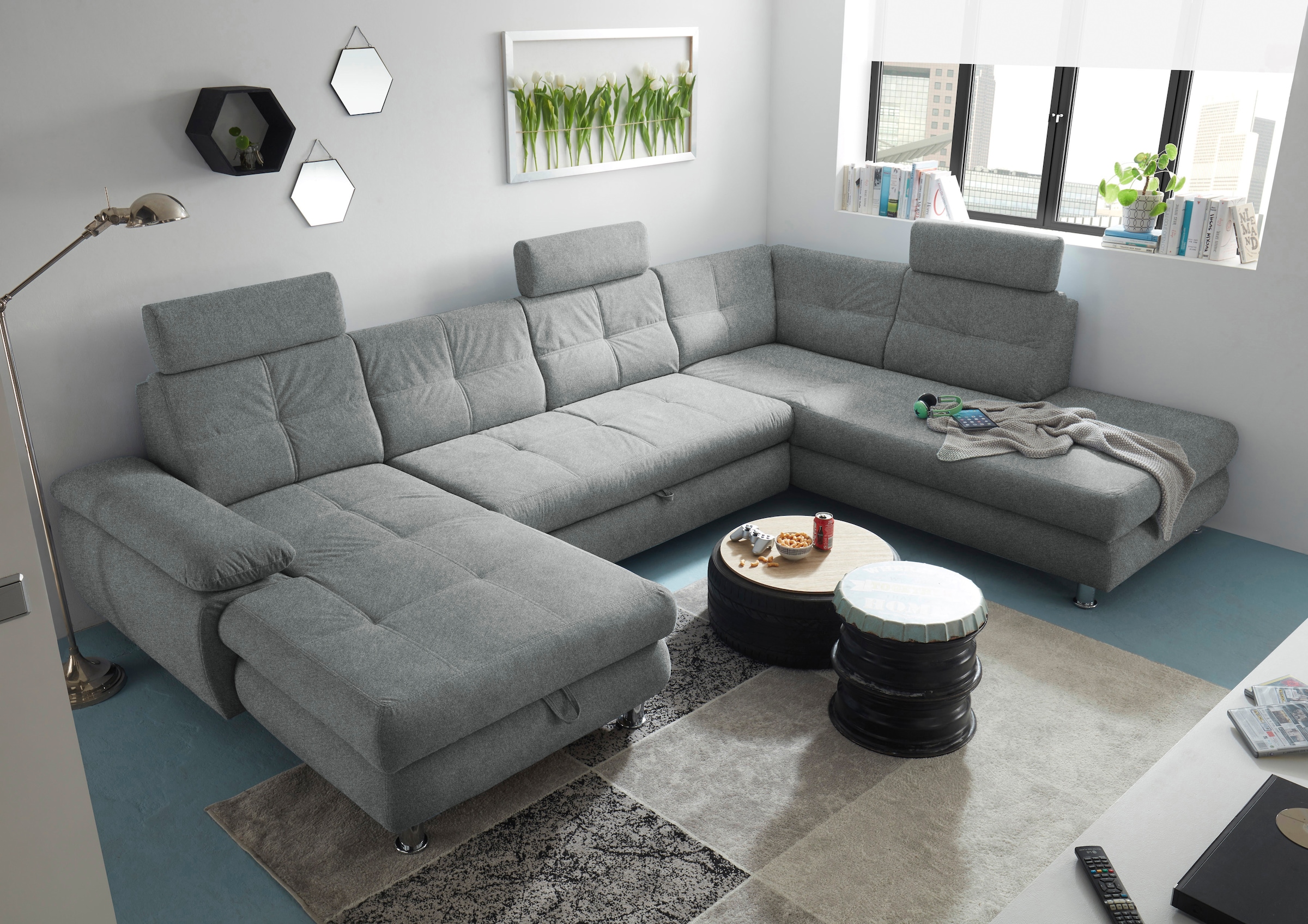 Image of ED EXCITING DESIGN Wohnlandschaft "Alba U-Form" mit Bettfunktion, Bettkasten, Armteilverstellung & Kopfstützen