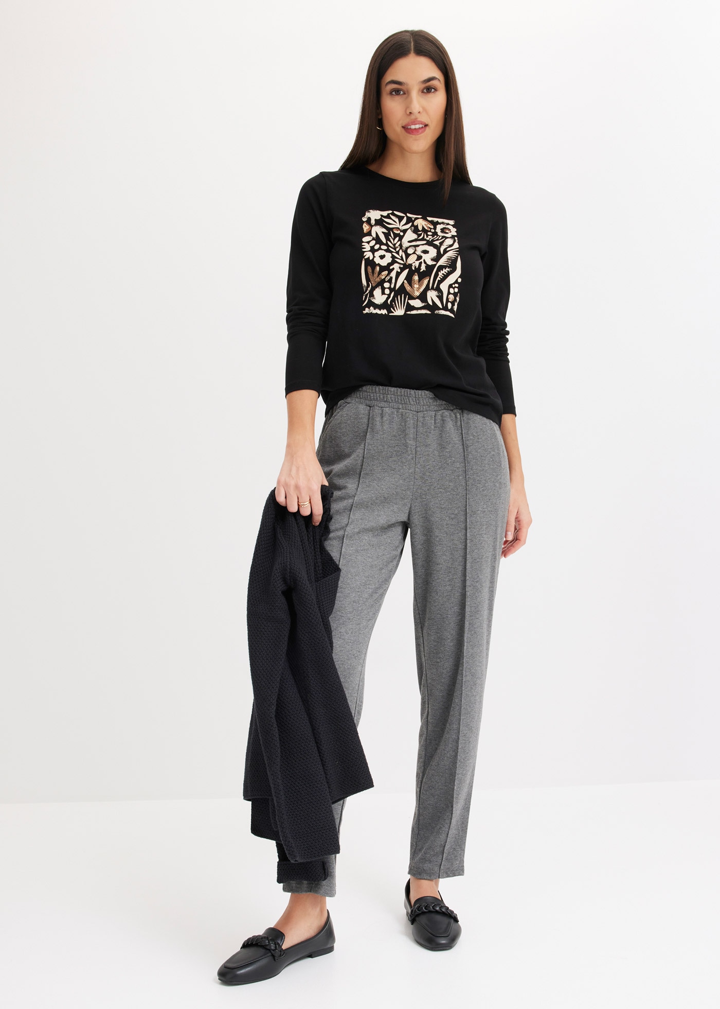 bonprix Pantalon à enfiler  en polyester, viscose et élasthanne, coupe regular fit, mode