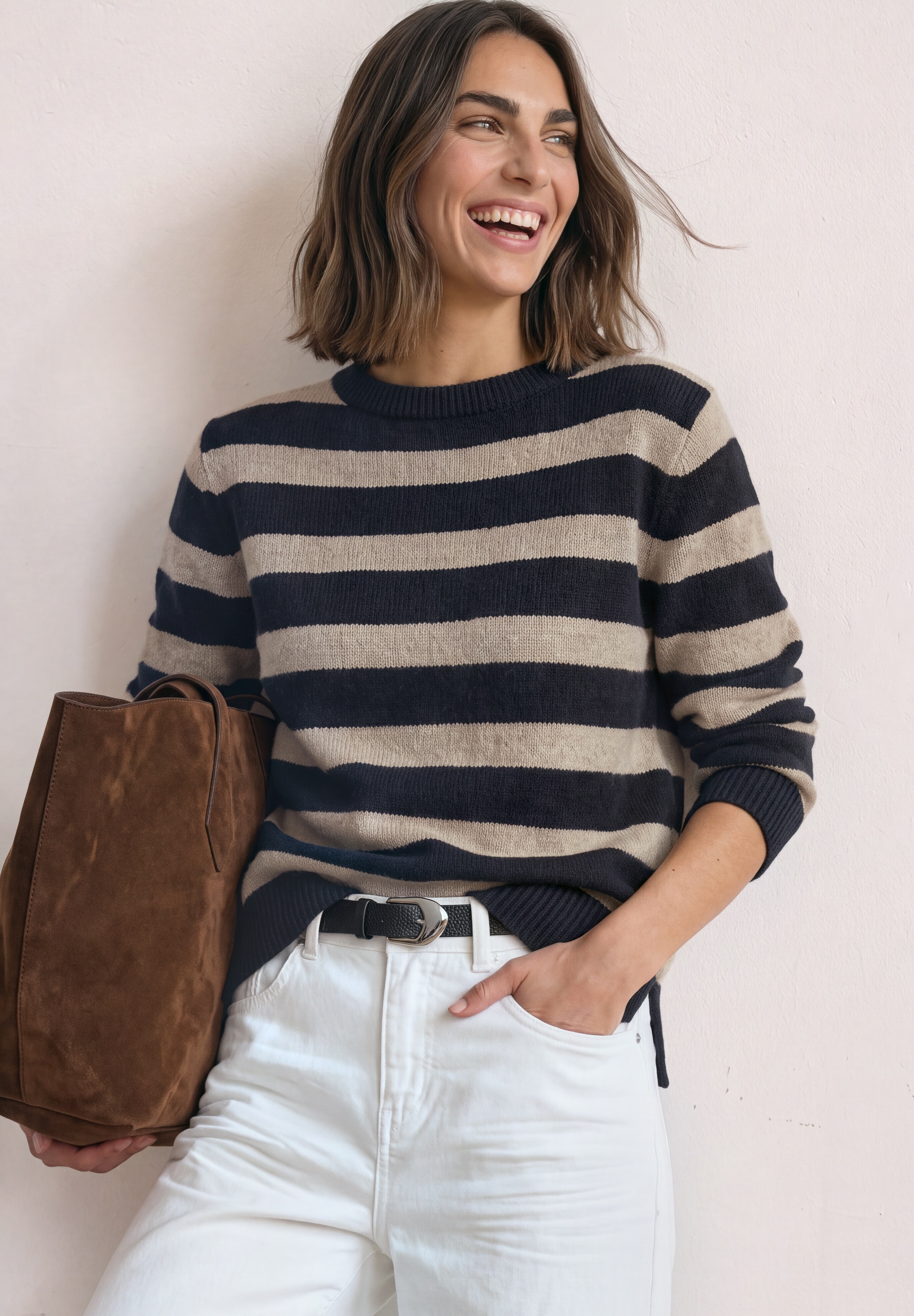 Image of STREET ONE Strickpullover Langarmpullover mit Boat Neck und Streifen