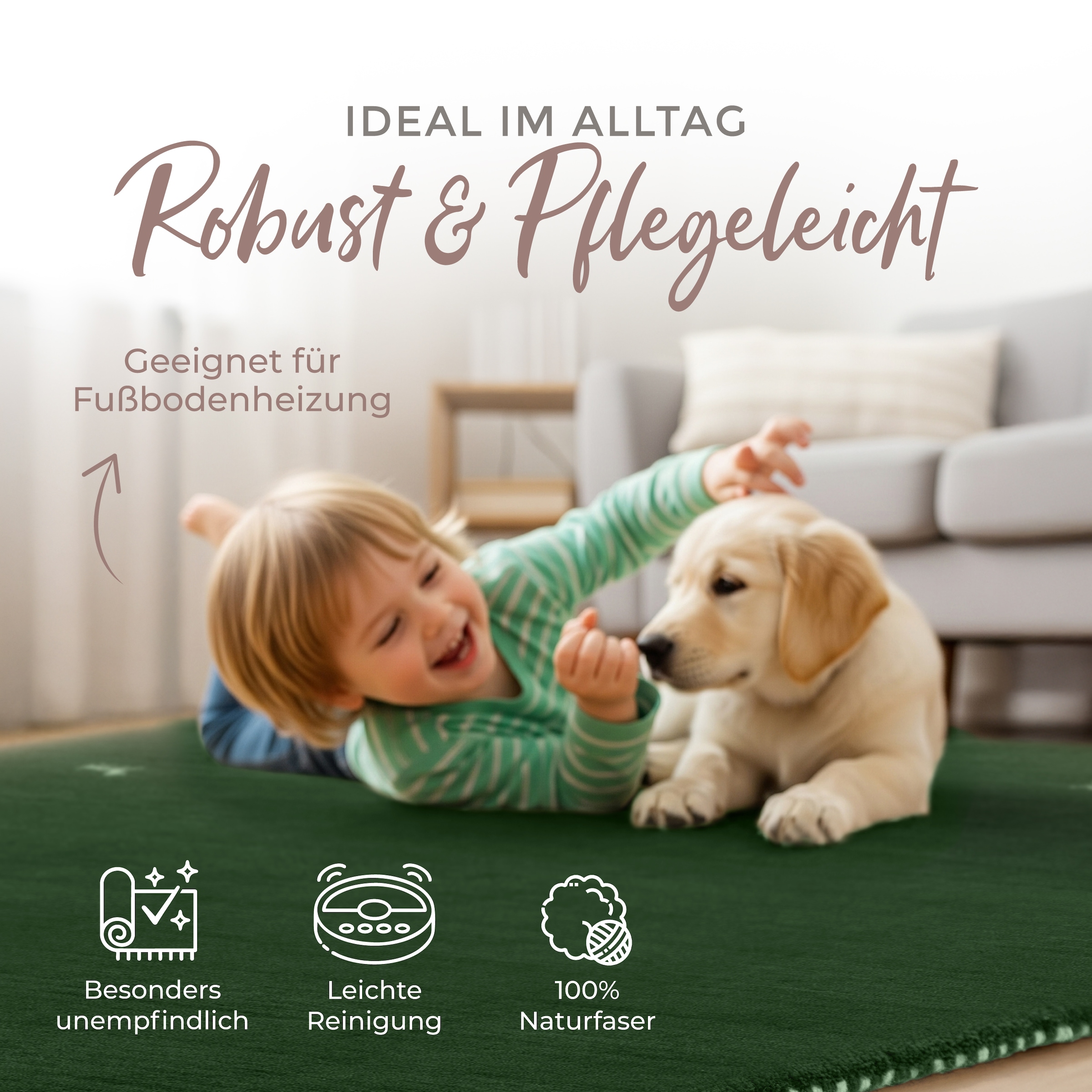 carpetfine Wollteppich »Gabbeh Uni,  auch als Läufer und Rund erhältlich« rechteckig 15 mm Höhe reine Wolle, handgewebt, Gabbeh Loom Tiermotiv, grosse Farbauswahl